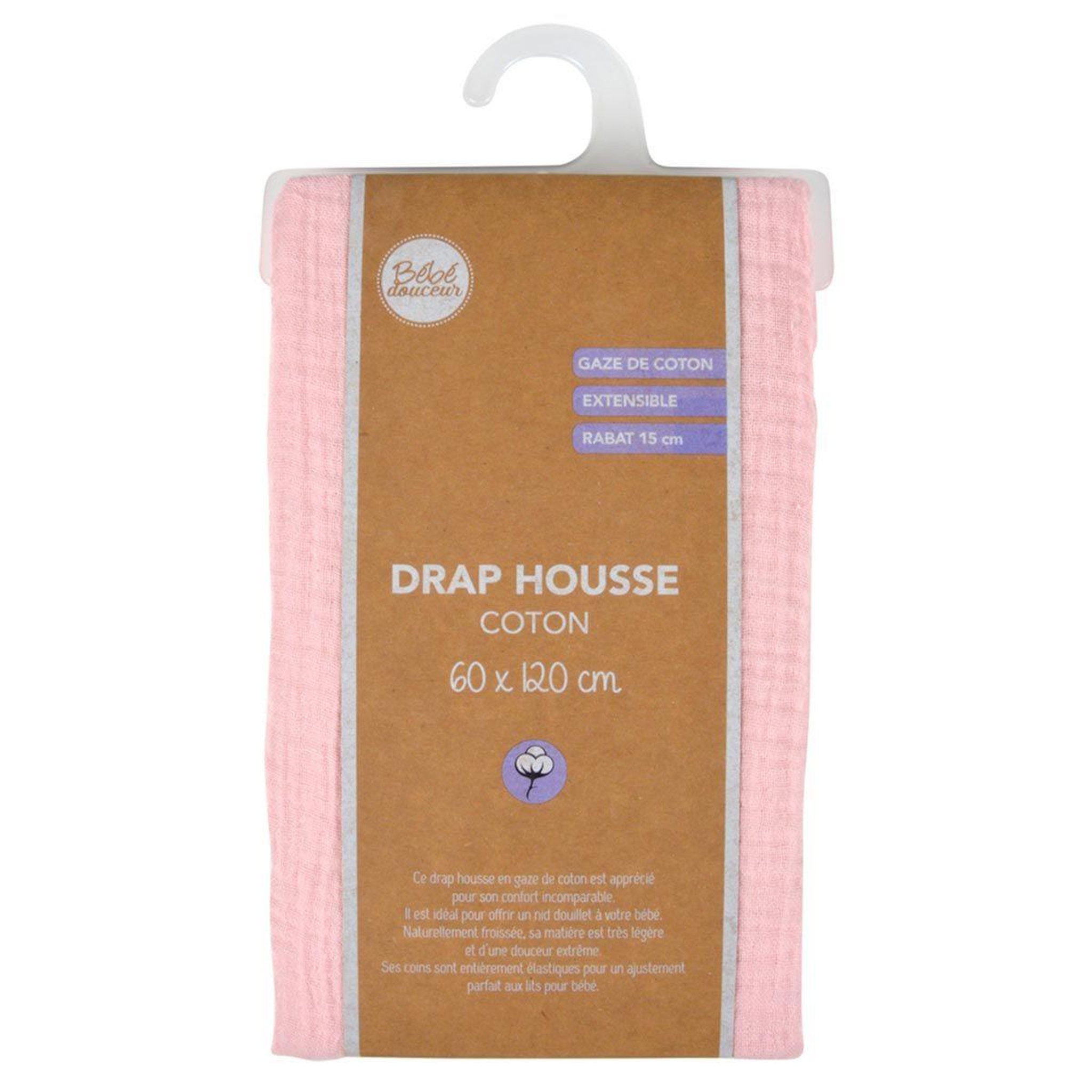 Voir la diapositive 4 : BEBE DOUCEUR Drap housse bébé  extensible  60x120cm rose
