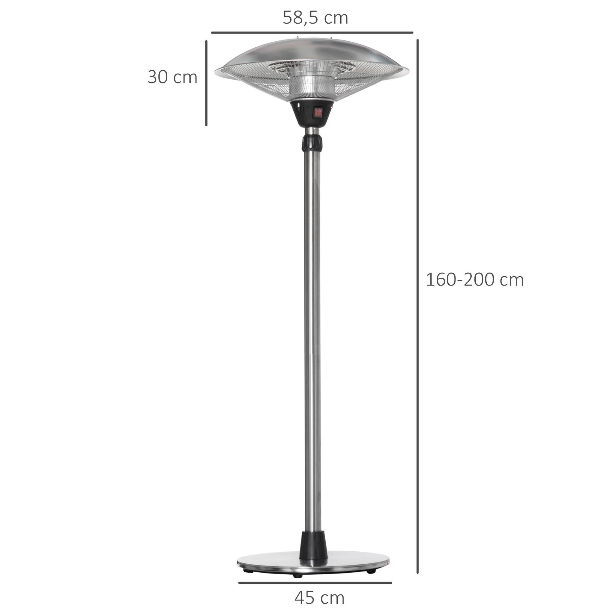 Voir la diapositive 3 : OUTSUNNY Parasol chauffant infrarouge à quartz 3000 W max. - hauteur réglable Ø 58,5 x 160-200H cm - chauffage radiant sur pied - puissance réglable