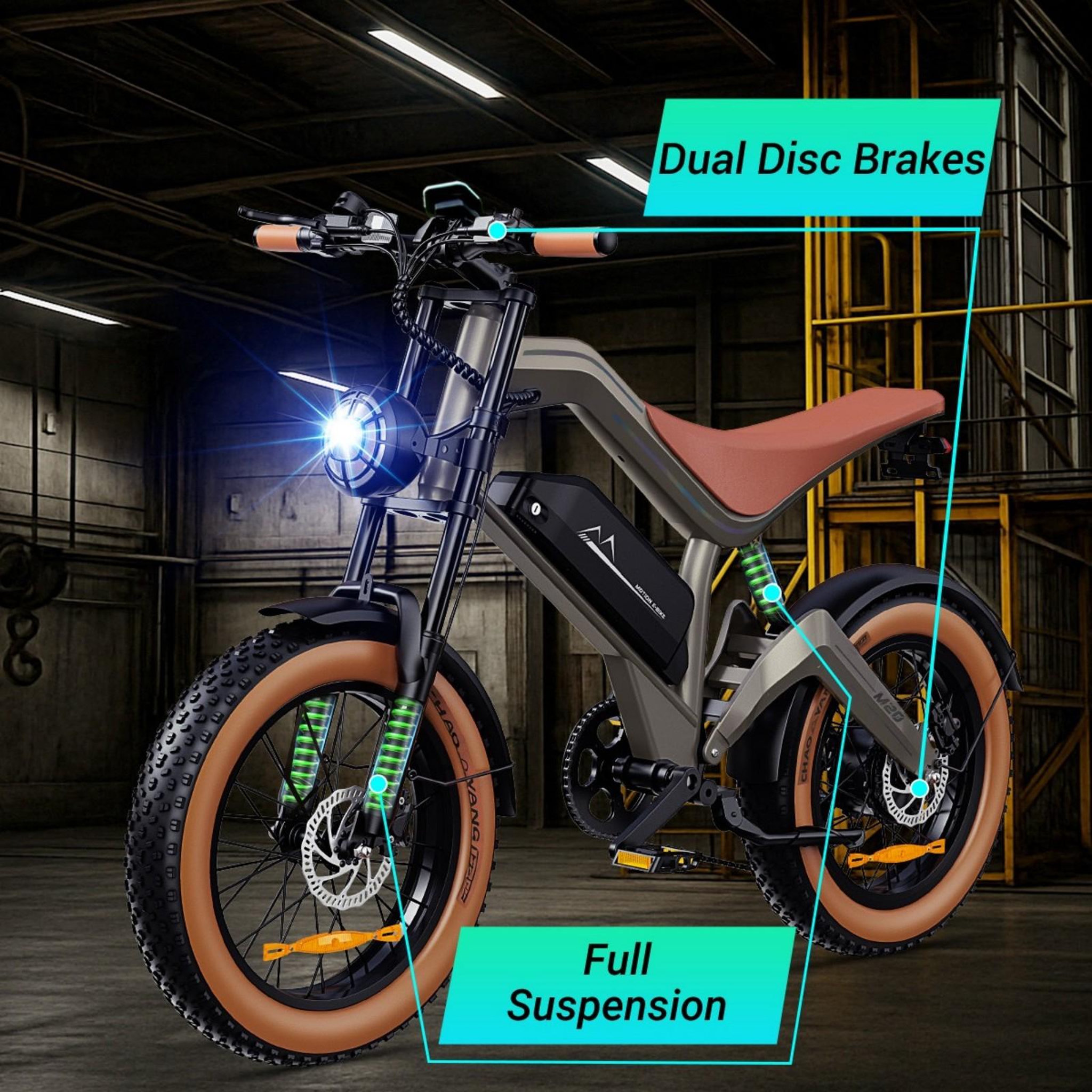 Voir la diapositive 5 : DYU Vélo électrique DYU M20, tout-terrain, batterie 48 V 18,2 Ah, marron