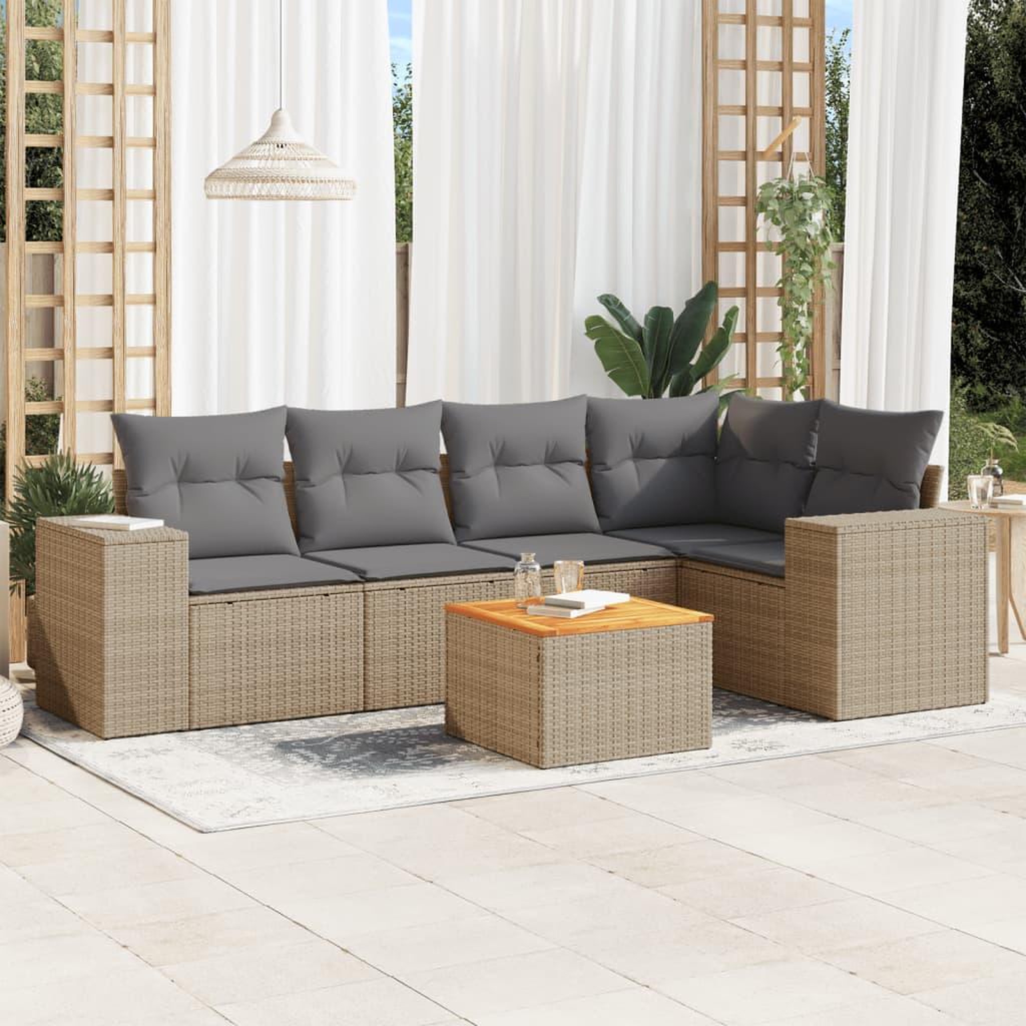 VIDAXL Salon de jardin avec coussins 6 pcs beige resine tressee