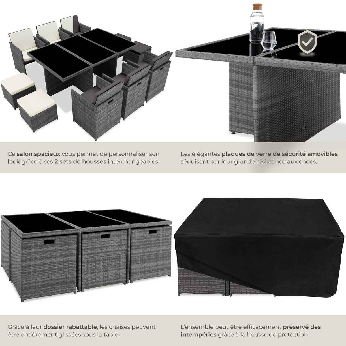 tectake Salon de jardin avec cadre en aluminium gris