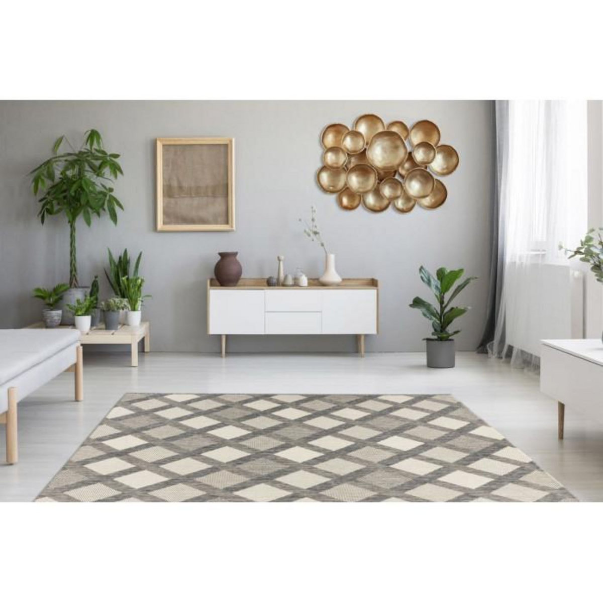 Paris Prix Tapis Tissé Géométrique à Poils Courts  Splash  Crème