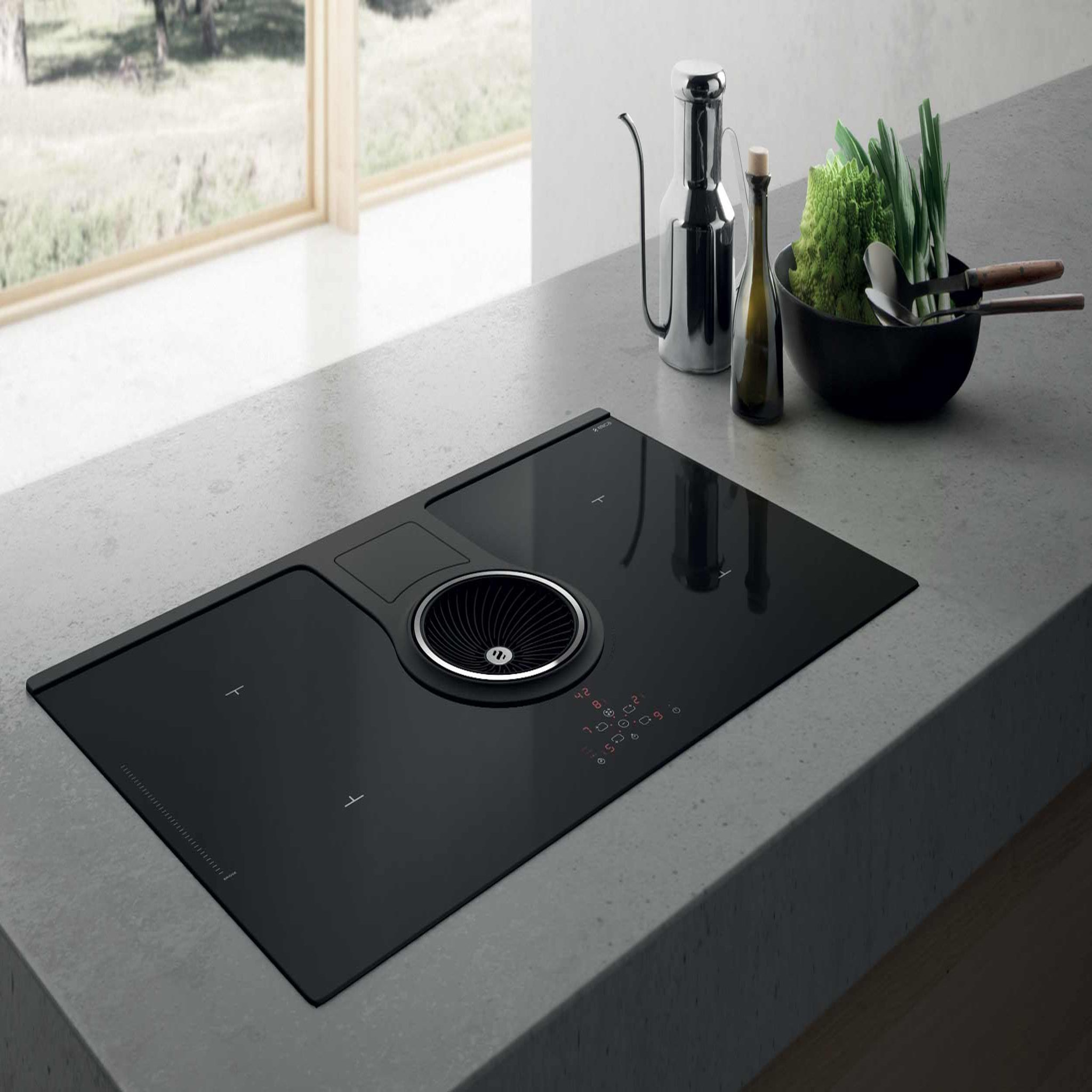 Voir la diapositive 2 : ELICA Table de cuisson aspirante à induction 83cm 4 feux 7400w noir - prf0120977