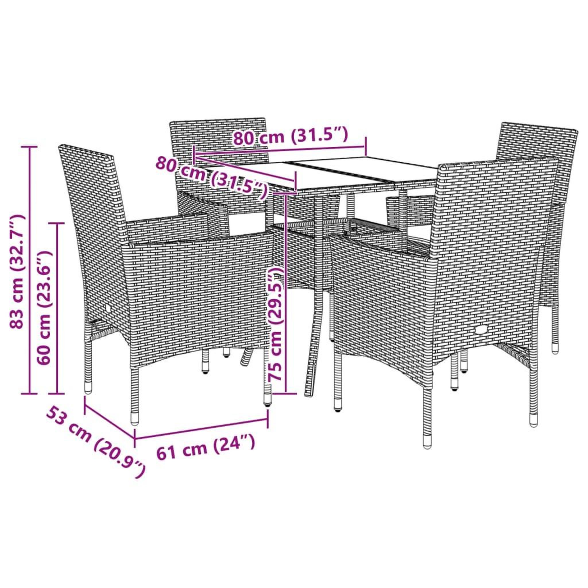 Voir la diapositive 6 : VIDAXL Ensemble a manger de jardin et coussins 5 pcs gris rotin acacia