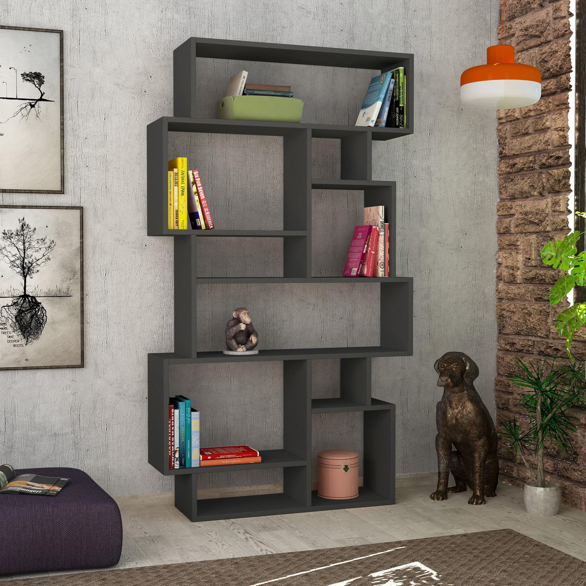 Voir la diapositive 2 : Habitat et Jardin Bibliothèque en bois  karmato  - 96 x 25 x 168 cm - gris anthracite