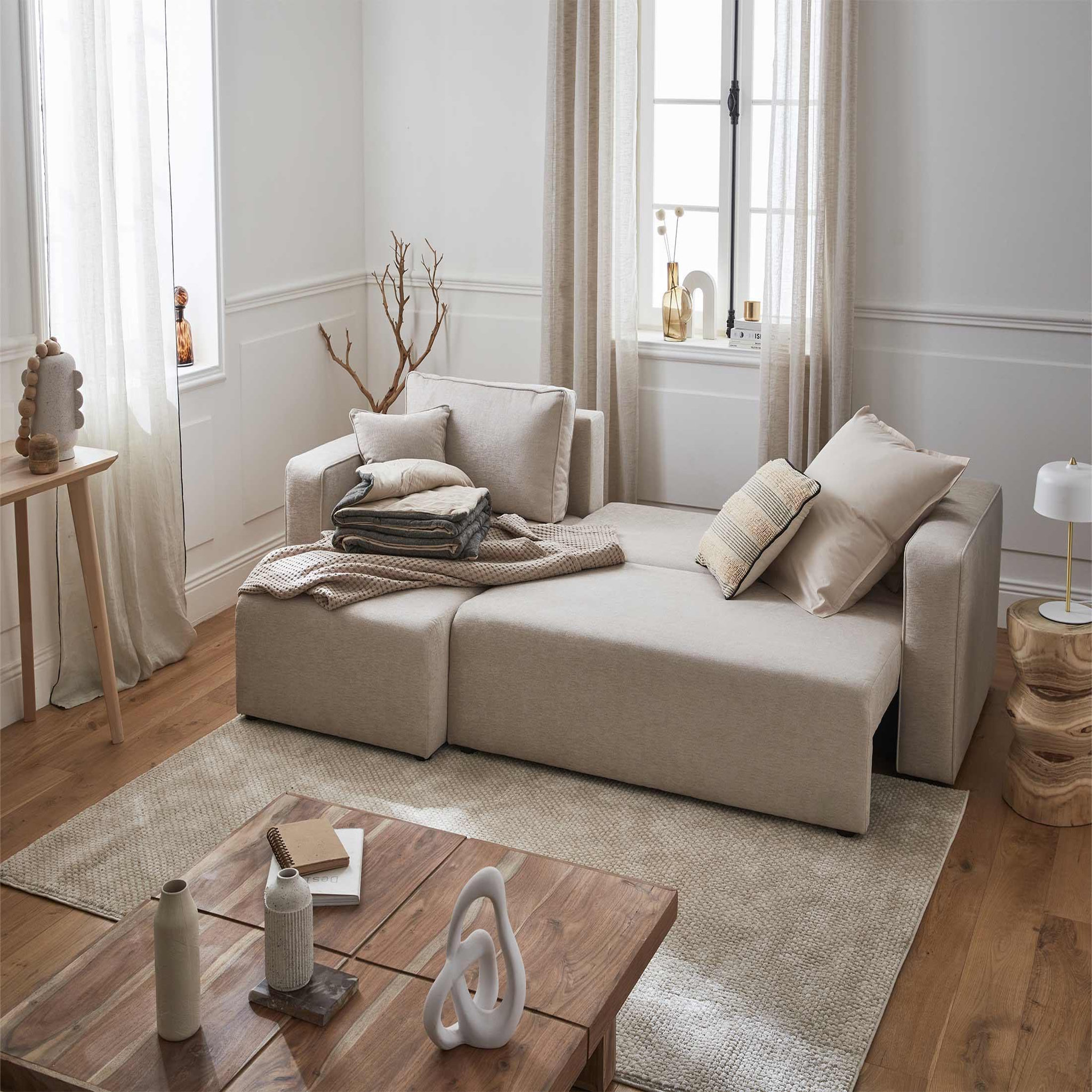 Voir la diapositive 2 : BEST MOBILIER Topaze - canapé d'angle réversible - 4 places - convertible avec coffre - en tissu