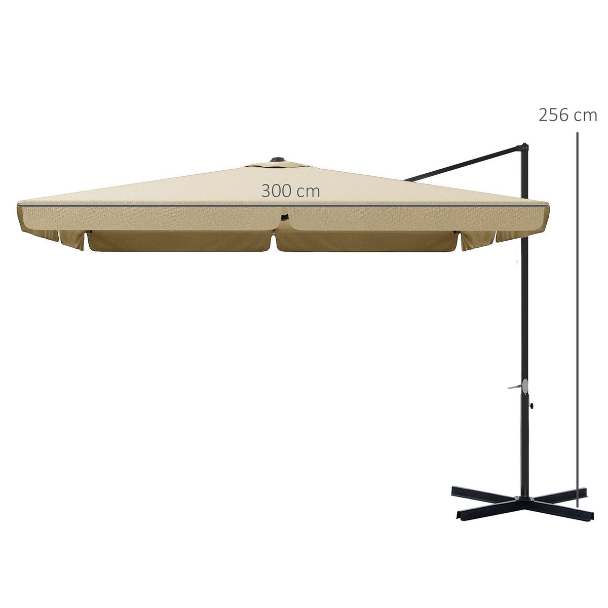 OUTSUNNY Parasol déporté carré inclinable manivelle avec piètement croix alu beige