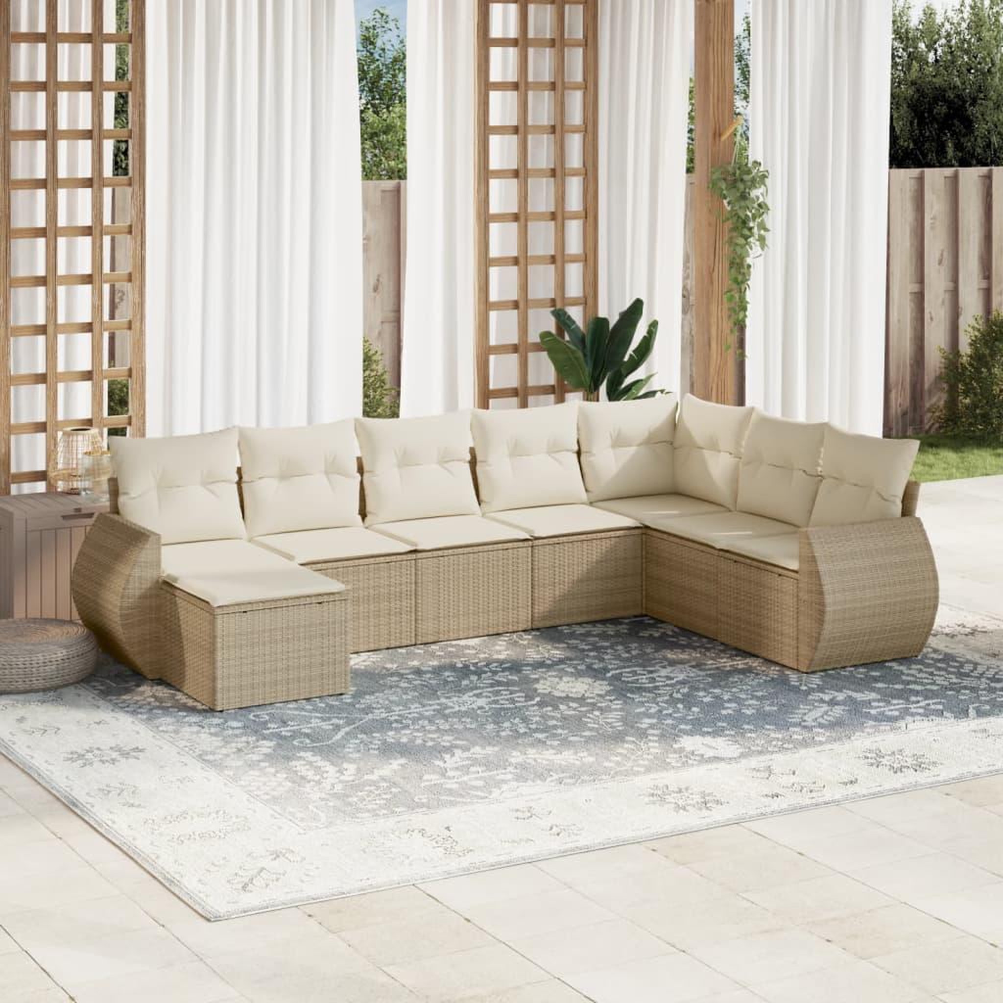 VIDAXL Salon de jardin avec coussins 8 pcs beige resine tressee