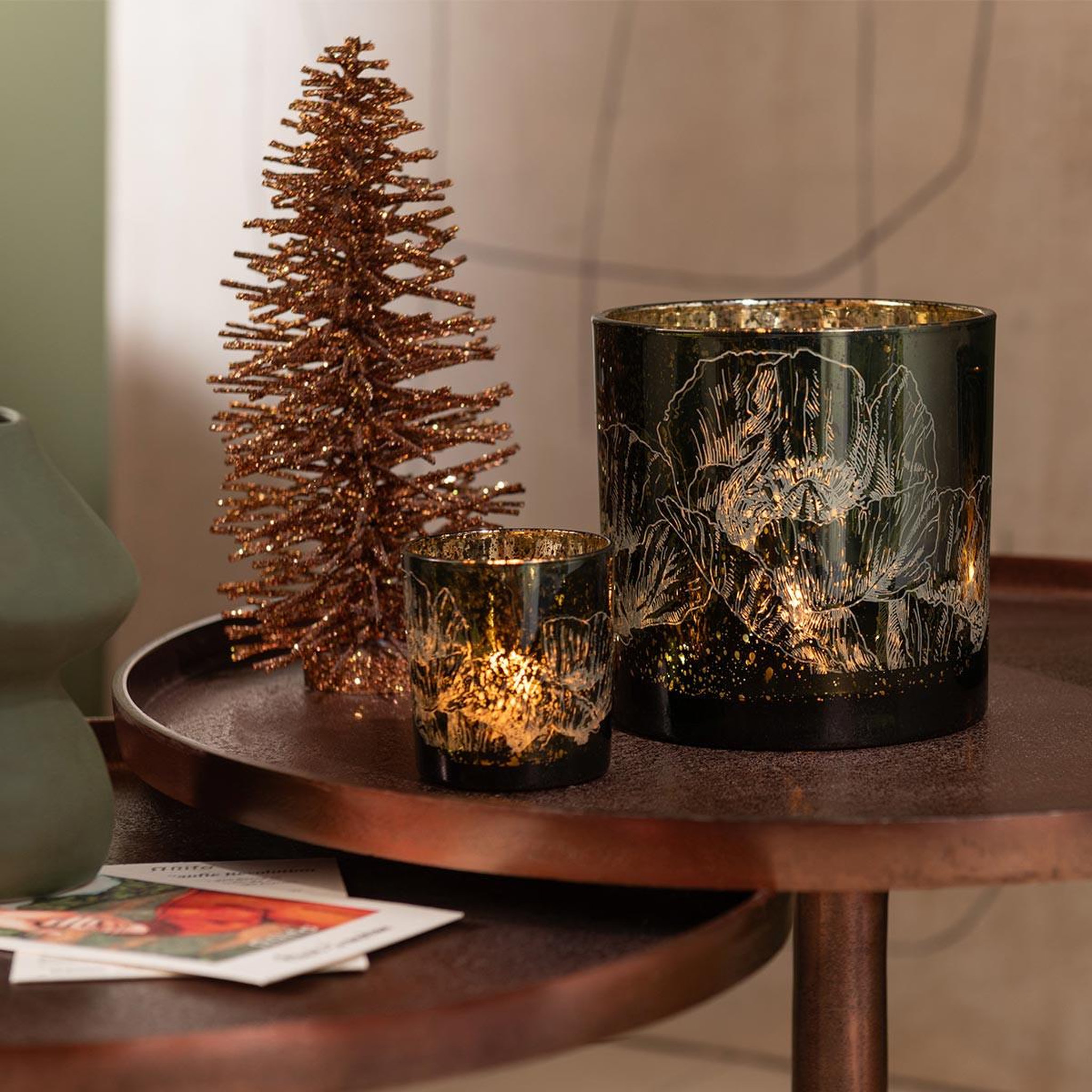 Voir la diapositive 3 : J-LINE Sapin de noël déco à paillettes  copper  48cm marron
