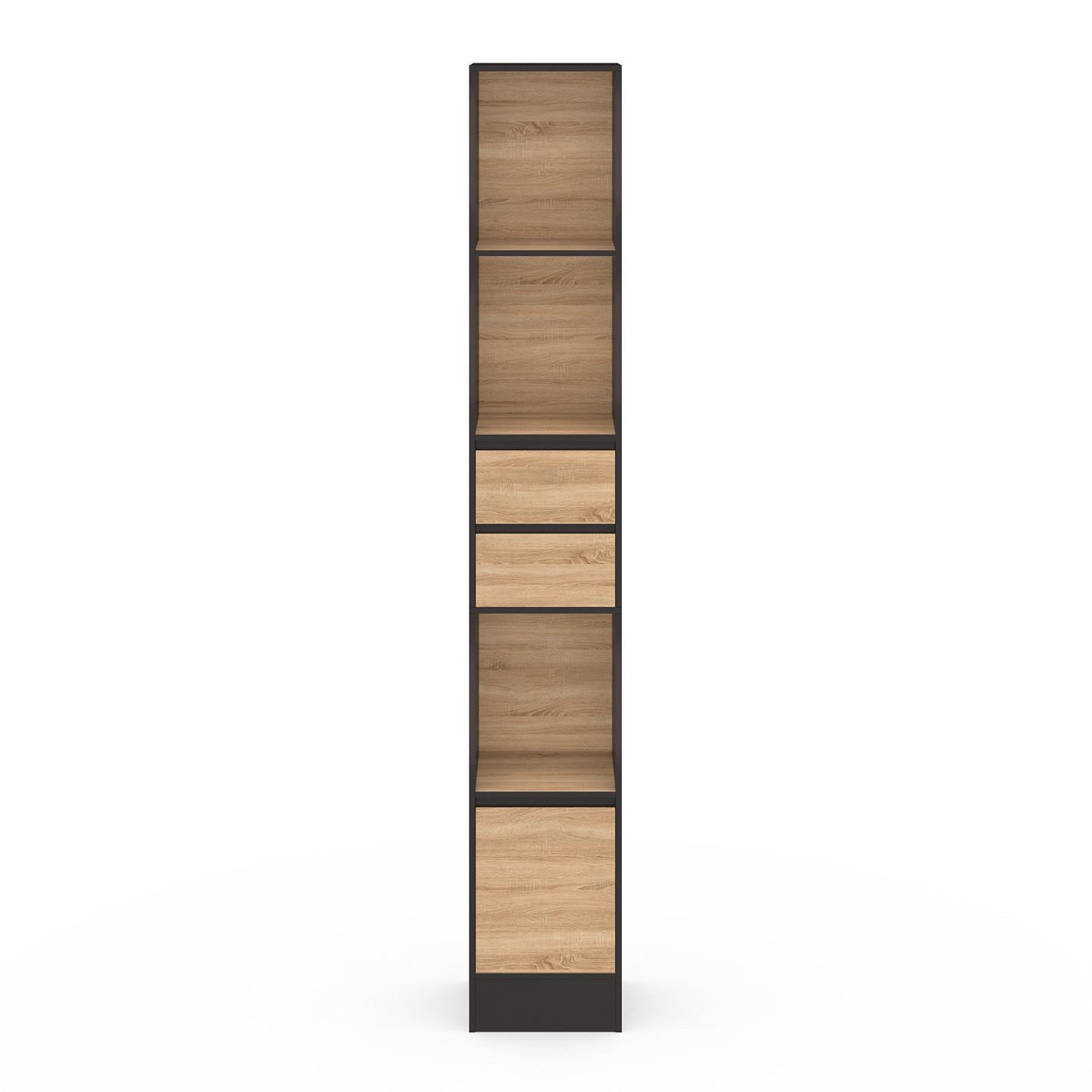 Voir la diapositive 3 : ID MARKET Etagère bibliothèque carla 3 étagères 2 tiroirs 1 placard noir et effet bois 190 cm