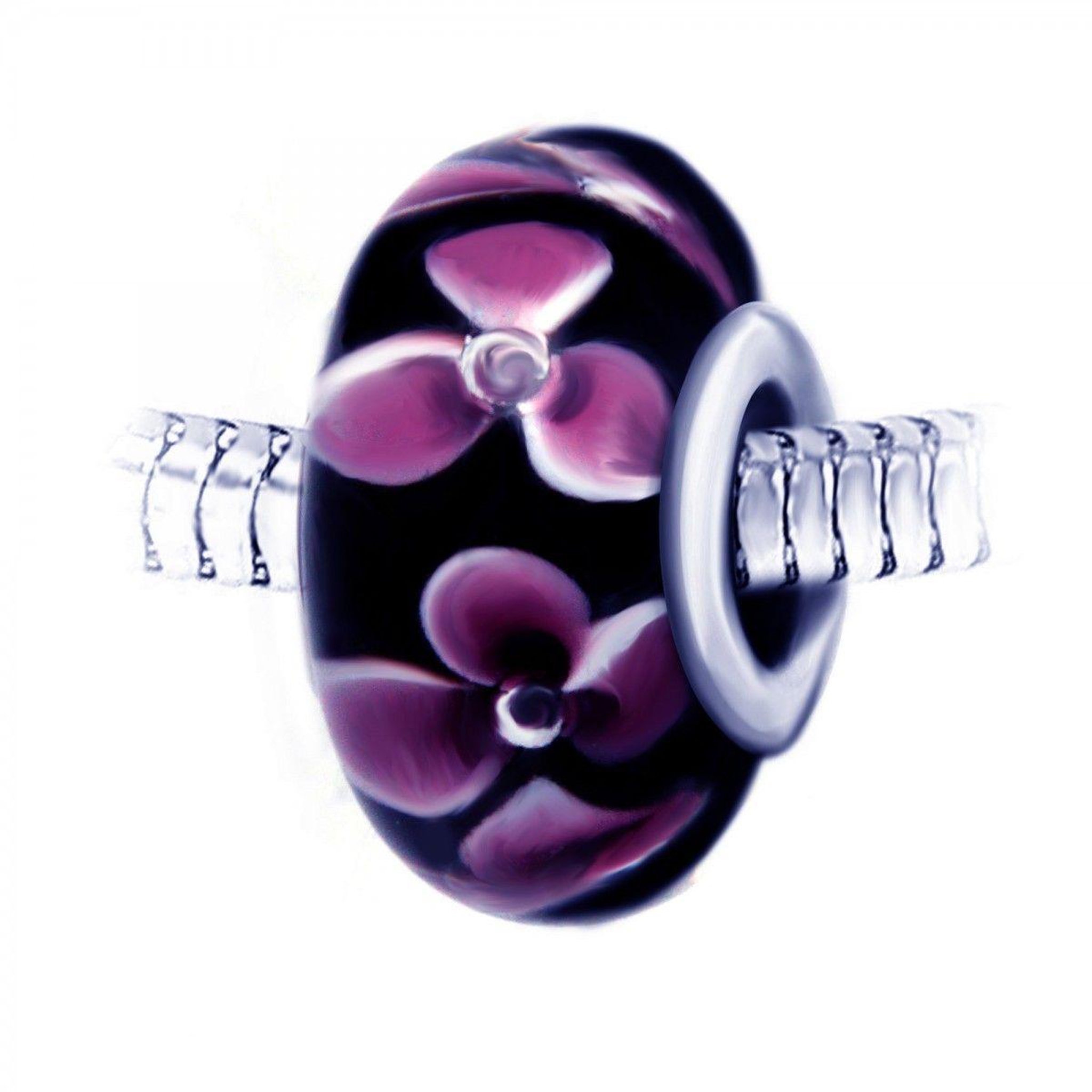 SC CRYSTAL Charm perle fleurs verre décoré main et acier par SC Crystal