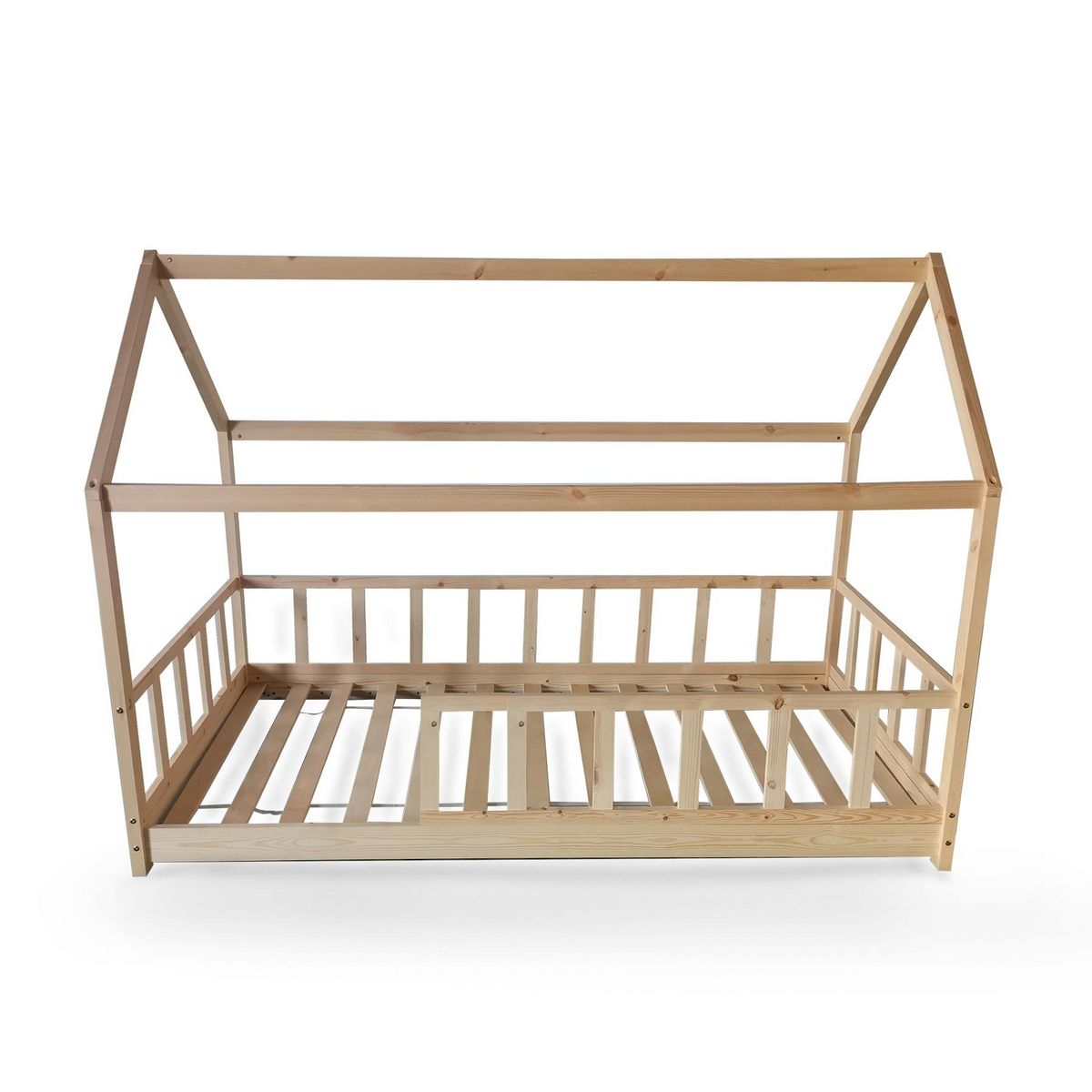 Lit cabane 90 x 190 cm + sommier + barrière TIKI