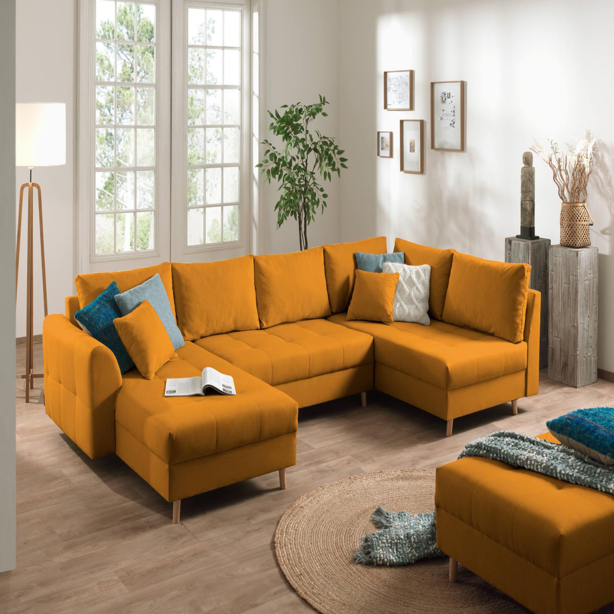 Voir la diapositive 1 : LISA DESIGN Rune - canapé panoramique - avec pouf d'appoint - 7 places - style scandinave - droit