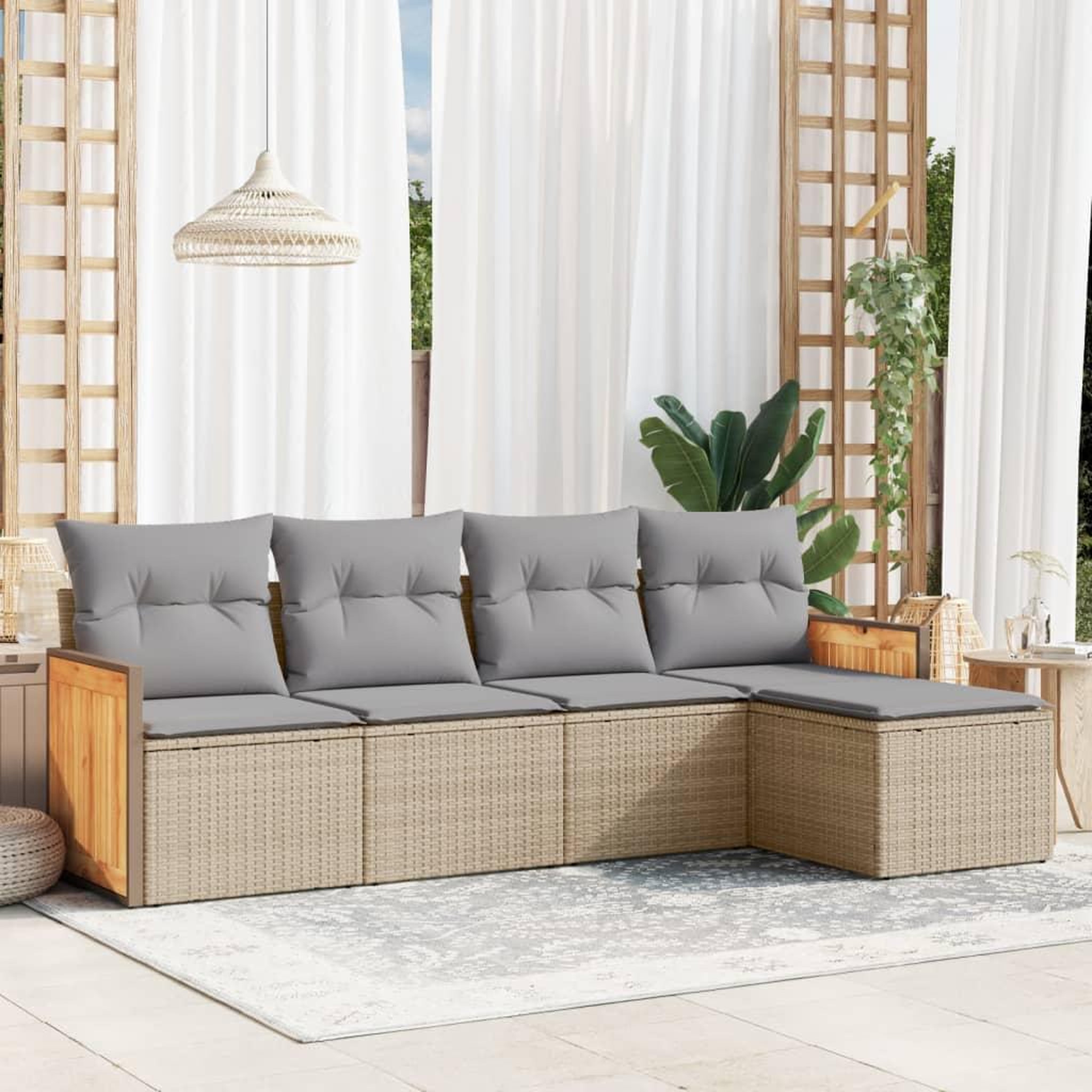 VIDAXL Salon de jardin avec coussins 5 pcs beige resine tressee