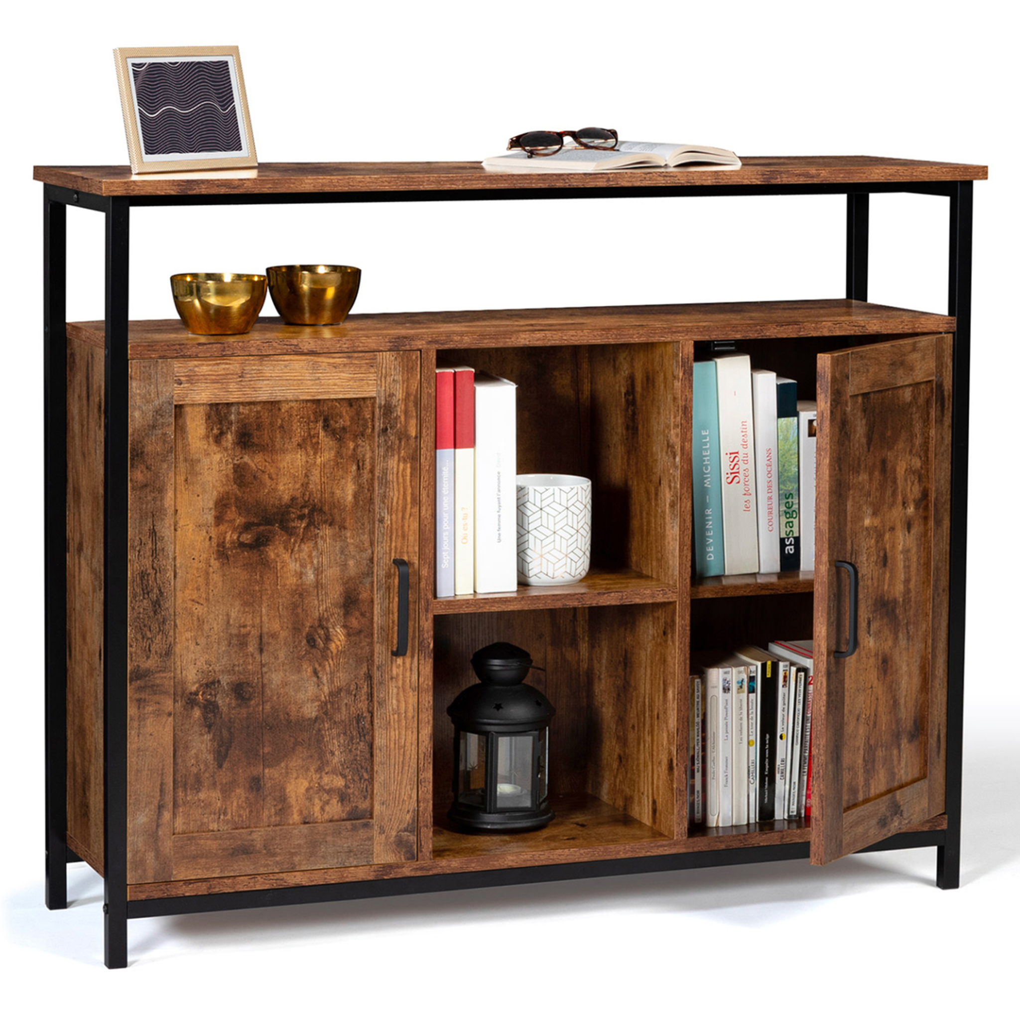 ID MARKET Buffet 100 cm dayton  2 portes avec étagères effet vieilli design industriel