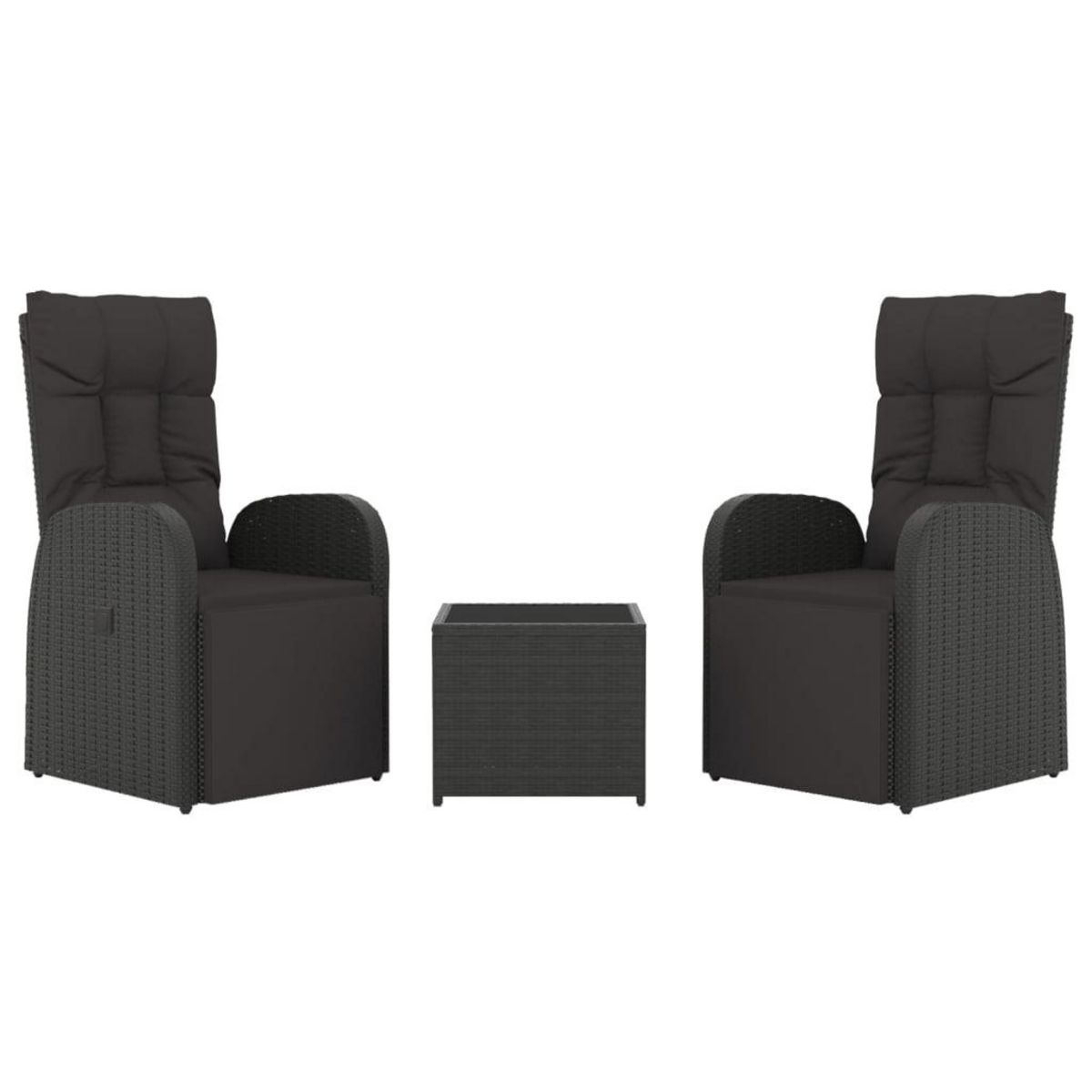 VIDAXL Ensemble de salon de jardin 3 pcs noir poly rotin et acier
