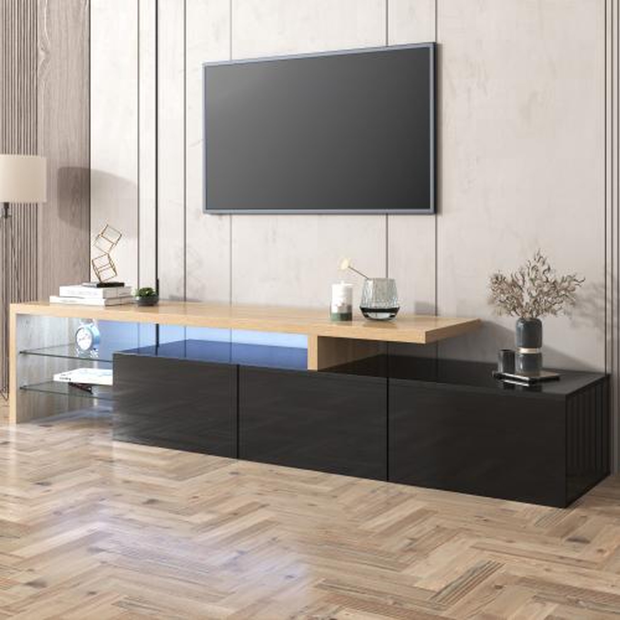 Voir la diapositive 4 : MERAX Meuble tv noir 197,5 cm led mdf