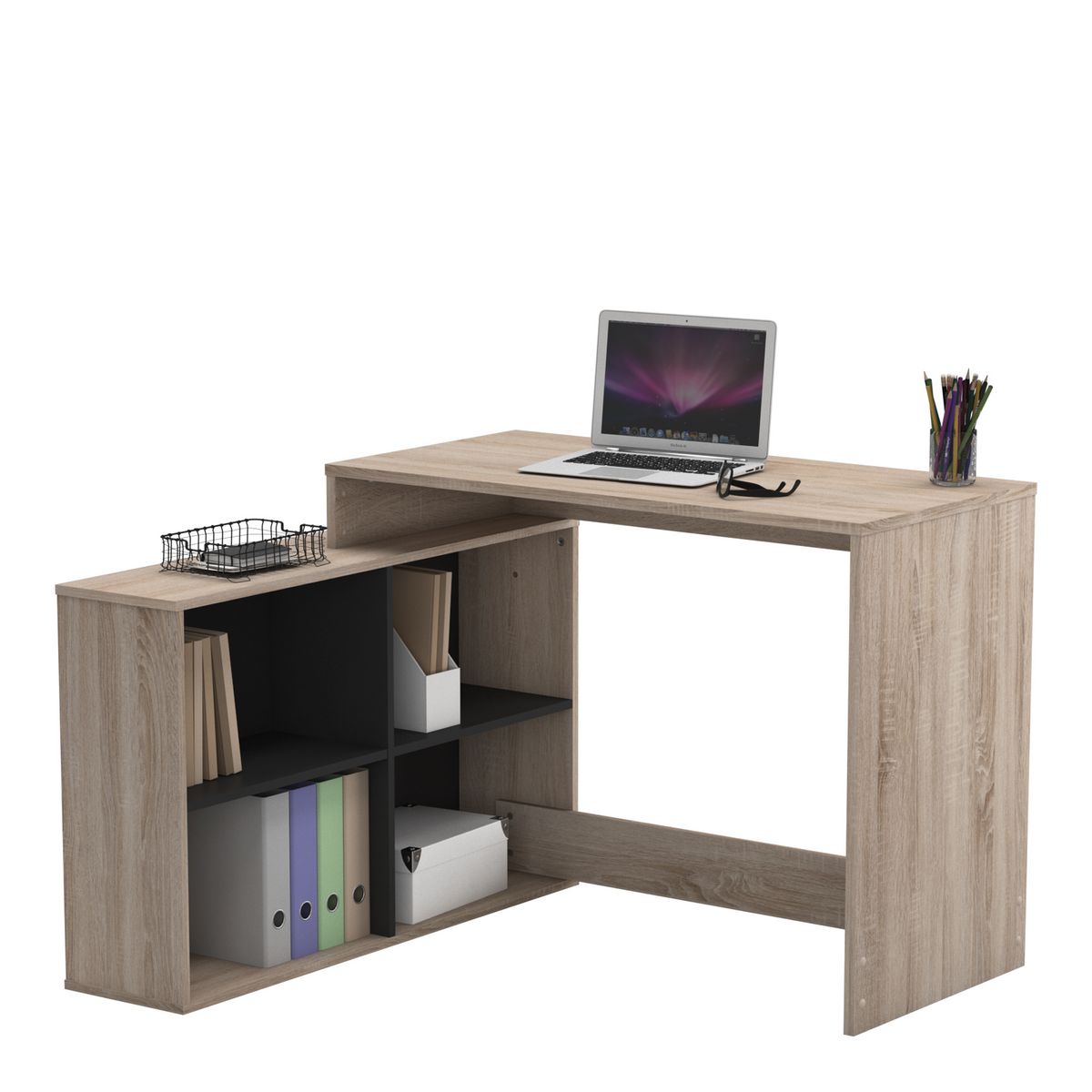 Bureau d'angle droit ou gauche avec rangements L112cm MAX