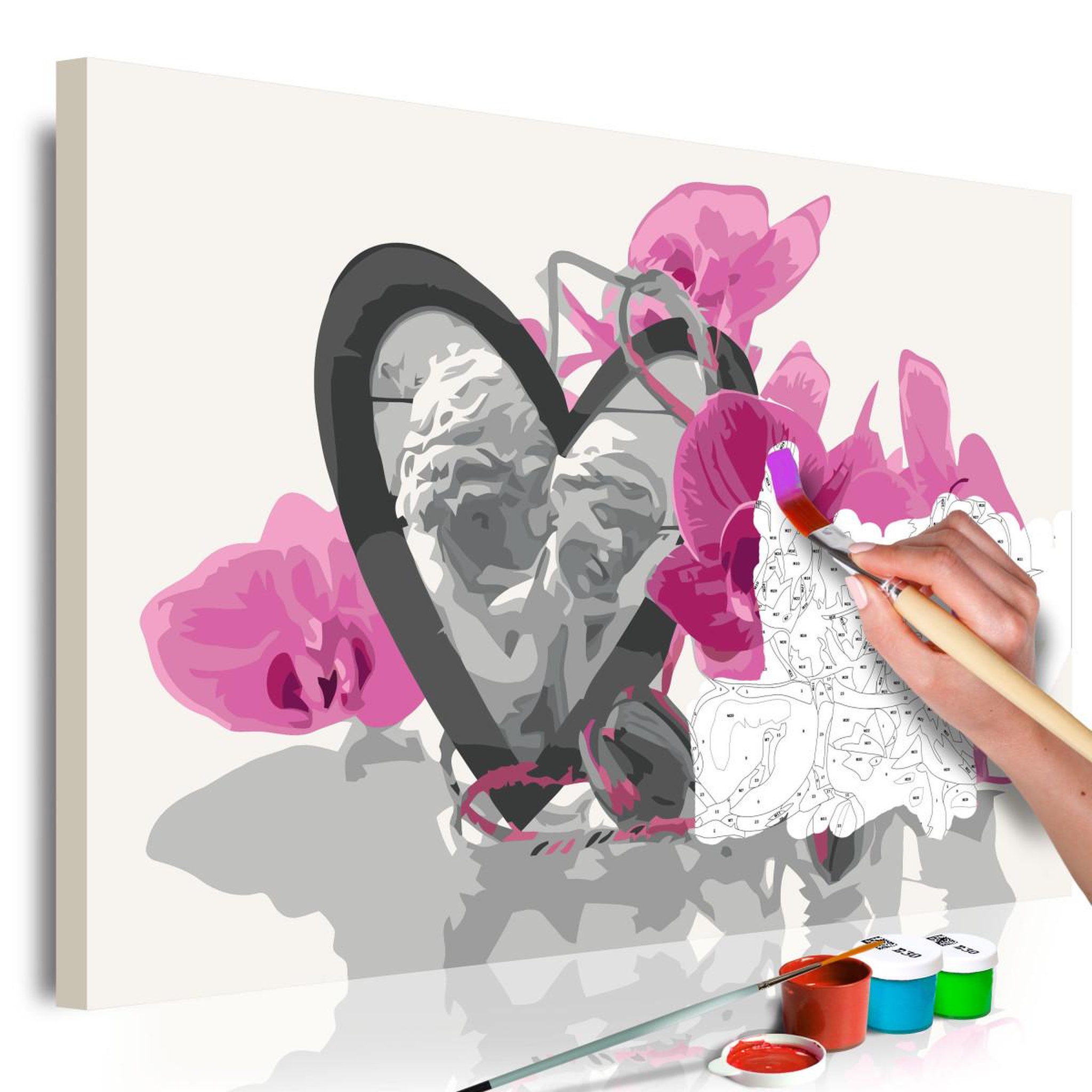 Voir la diapositive 1 : Paris Prix Tableau à peindre soi-même  anges coeur & orchidée rose  40x60cm