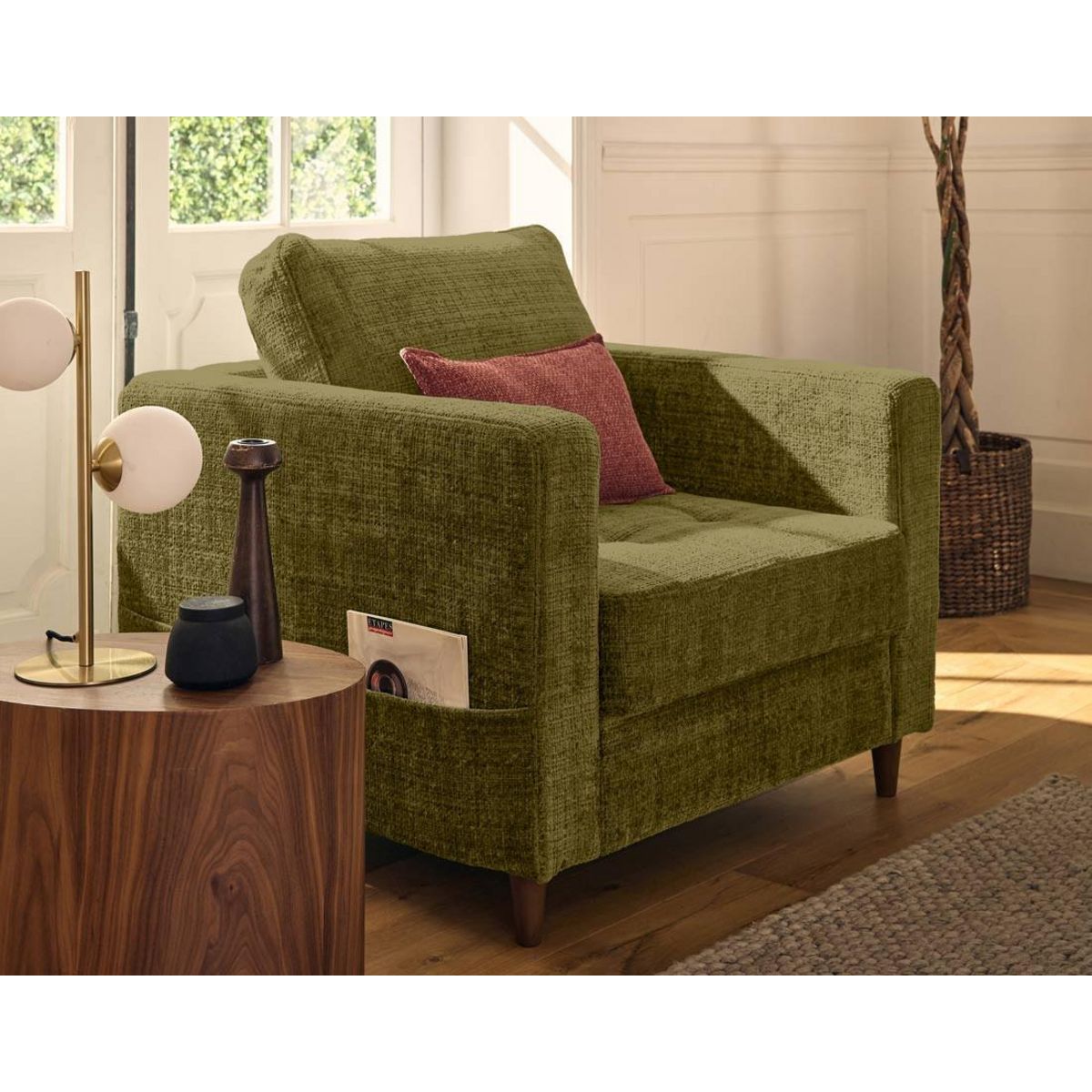 LISA DESIGN Anna - fauteuil avec poche en velours texturé - pieds en bois