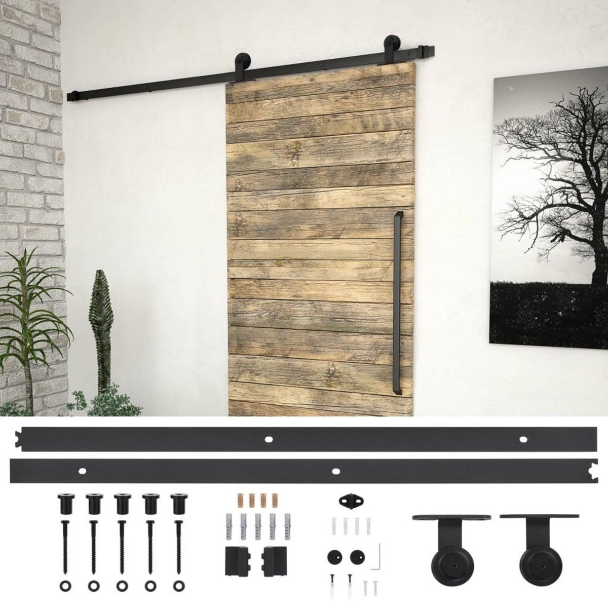 VIDAXL Kit de quincaillerie de porte coulissante SKIEN 200 cm noir