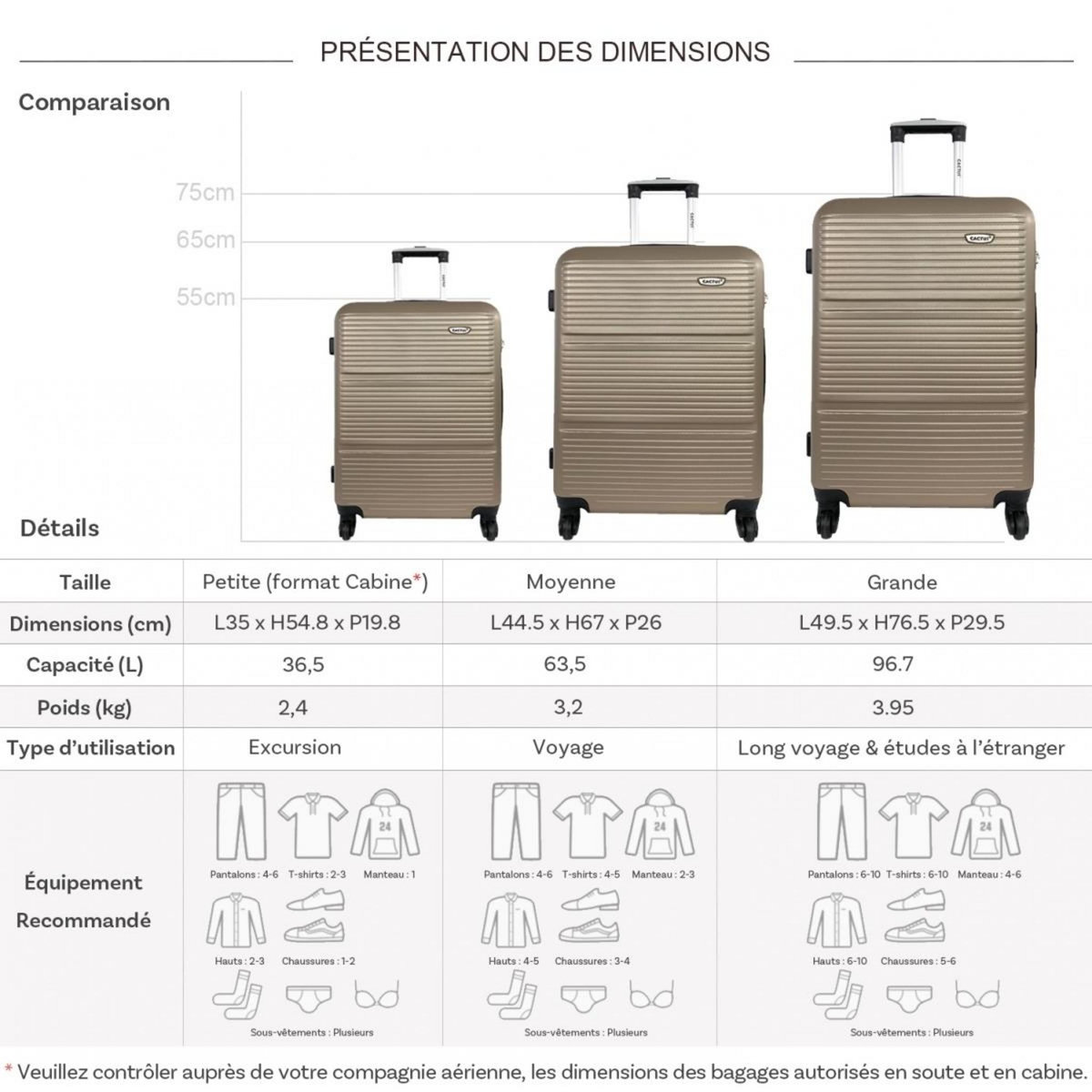 Cactus Lot 3 valises rigides dont 1 valise cabine