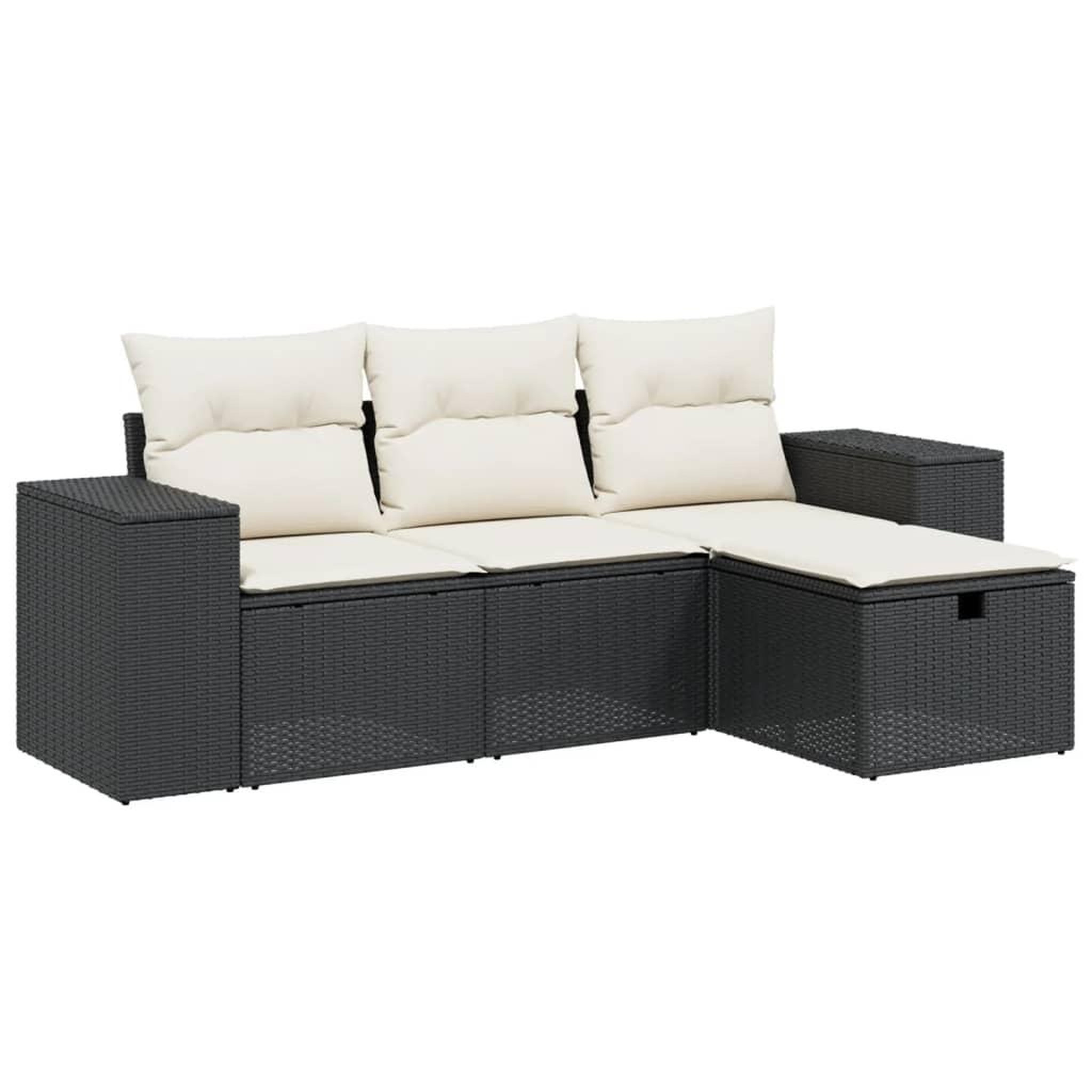 Voir la diapositive 2 : VIDAXL Salon de jardin 4 pcs avec coussins noir resine tressee