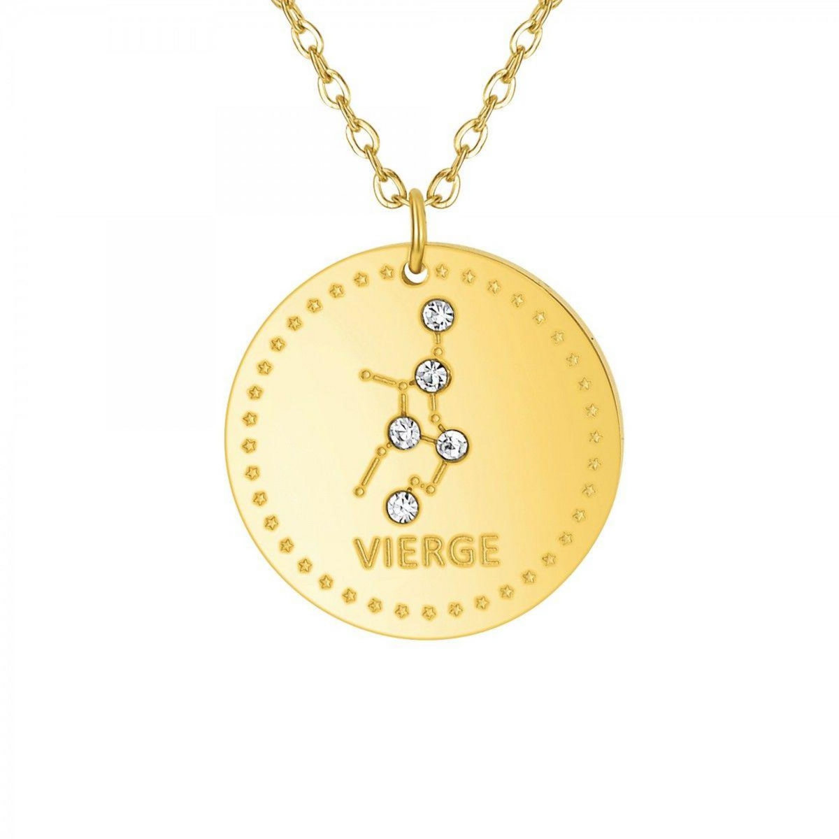 SC CRYSTAL Collier astrologie  Vierge  SC Crystal orné de Cristaux scintillants en Acier Finement doré