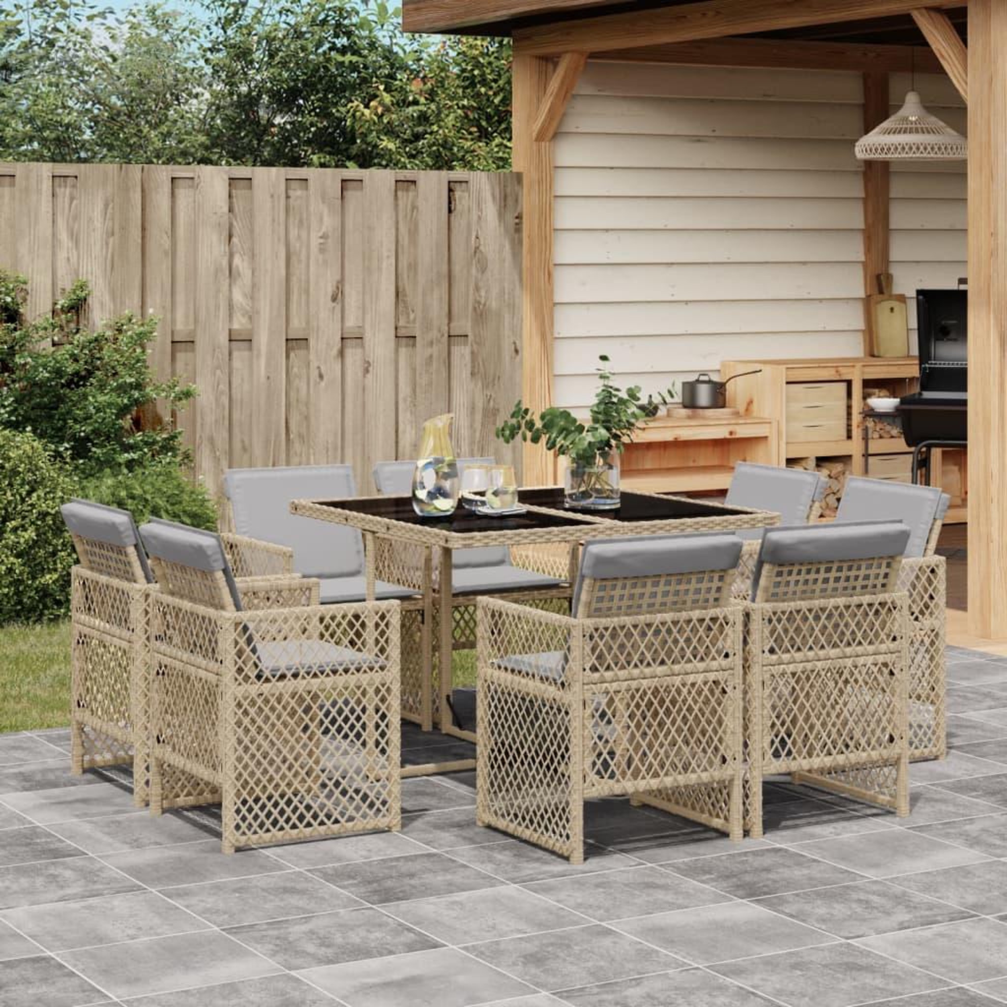 VIDAXL Ensemble a manger de jardin et coussins 9 pcs melange beige