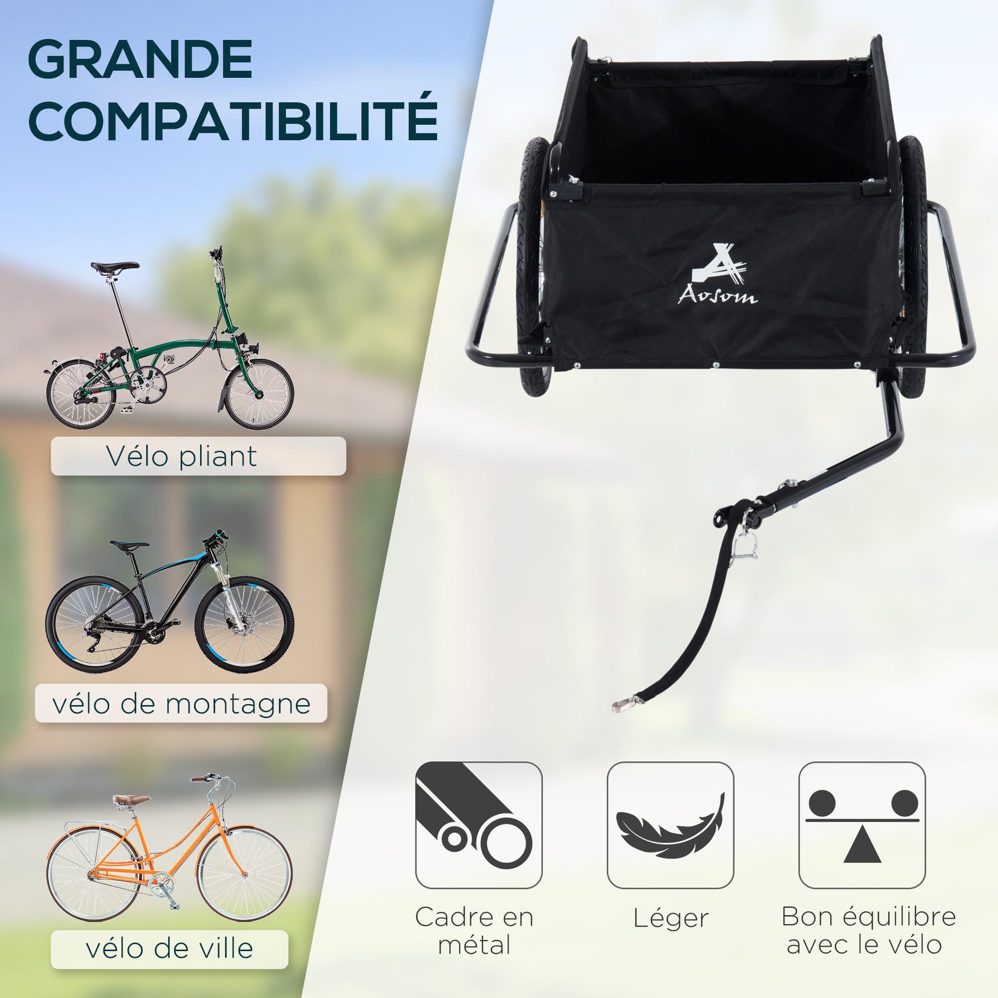 Voir la diapositive 3 : HOMCOM Remorque de transport velo cargo pliable charge max.60kg avec 4 reflecteurs et housse amovible rouge noir