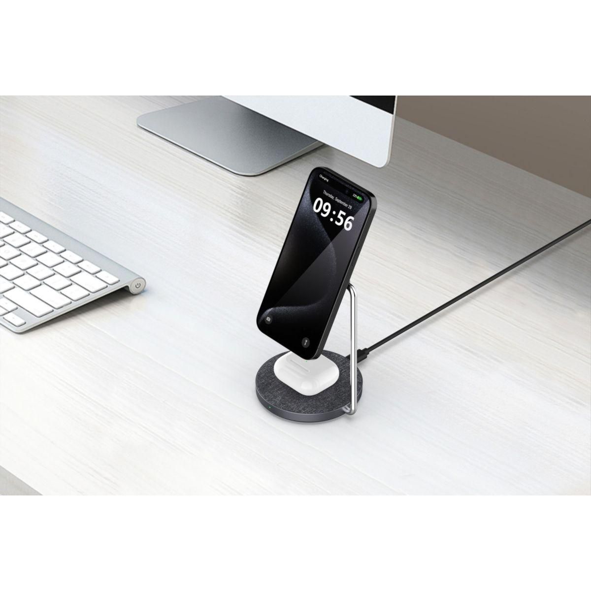 ADEQWAT Chargeur stand compatible Qi2/MagSafe 2 en 1 15W