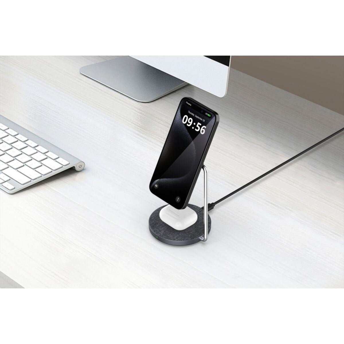 ADEQWAT Chargeur stand compatible Qi2/MagSafe 2 en 1 15W