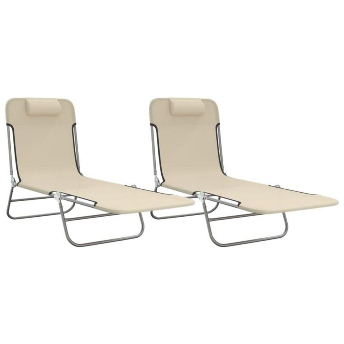 VIDAXL Chaises longues pliables lot de 2 crème textilène et acier