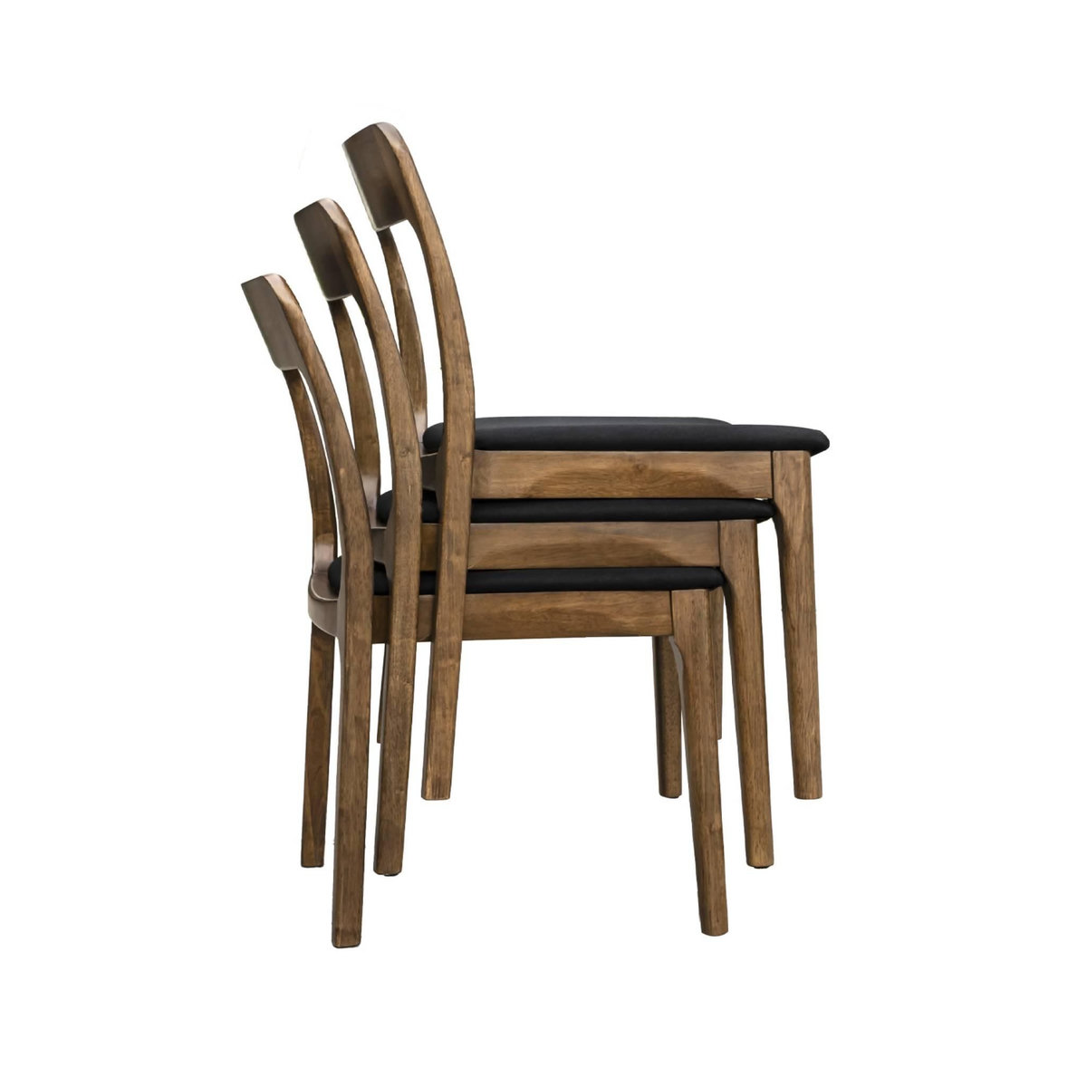 SWEEEK Chaise vintage en bois d'hévéa teinte noyer et tissu noir. L 48 x P 58 x H 81.5cm (Lot de 2)