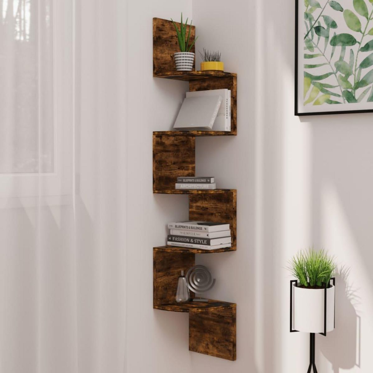 VIDAXL Etagere d'angle murale chene fume 19x19x123cm bois d'ingenierie