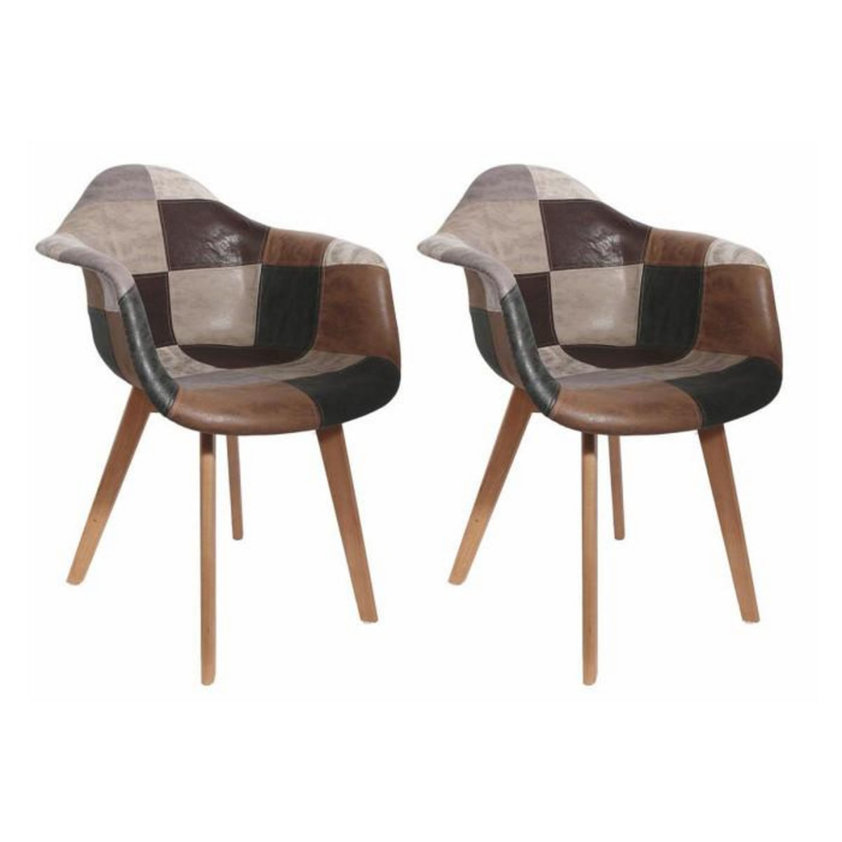 Paris Prix Lot de 2 Fauteuils Déco  Patchwork  84cm Marron
