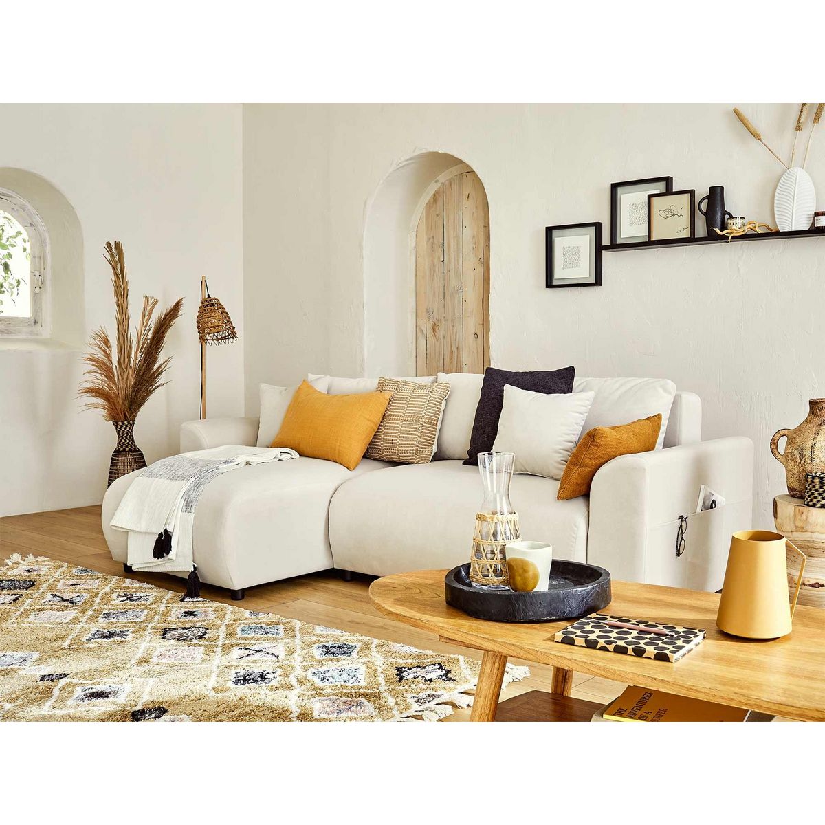 LISA DESIGN Camelia - canapé d'angle réversible - 4 places - convertible avec coffre et poches - en velours