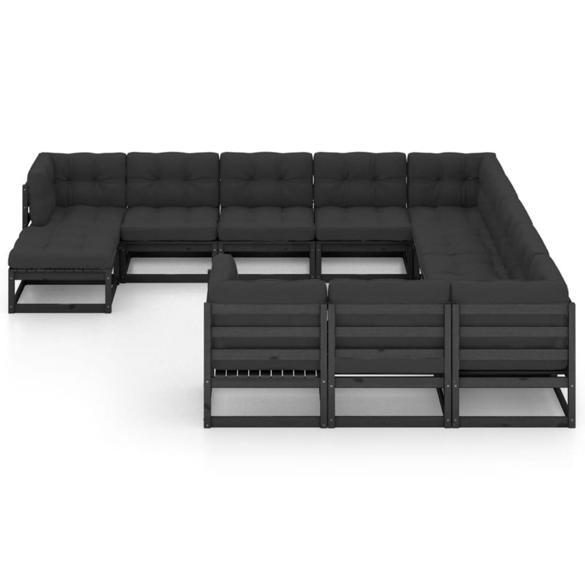 Voir la diapositive 3 : VIDAXL Salon de jardin 12 pcs avec coussins Noir Bois de pin massif
