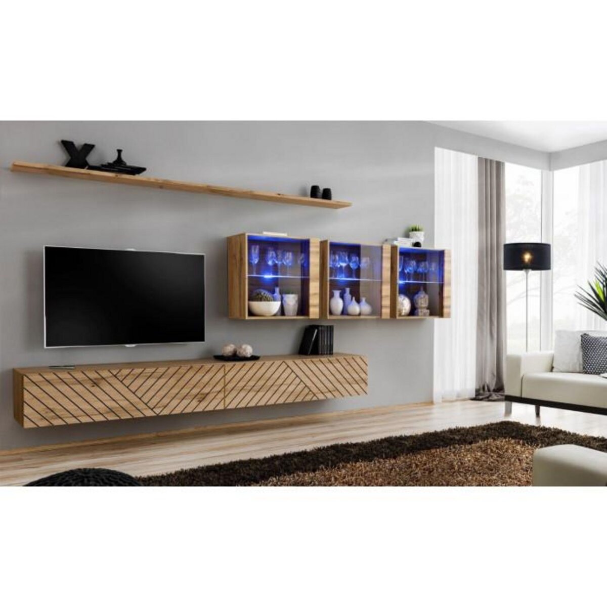 Paris Prix Ensemble Meuble TV  Switch Lamel XVII  340cm Naturel