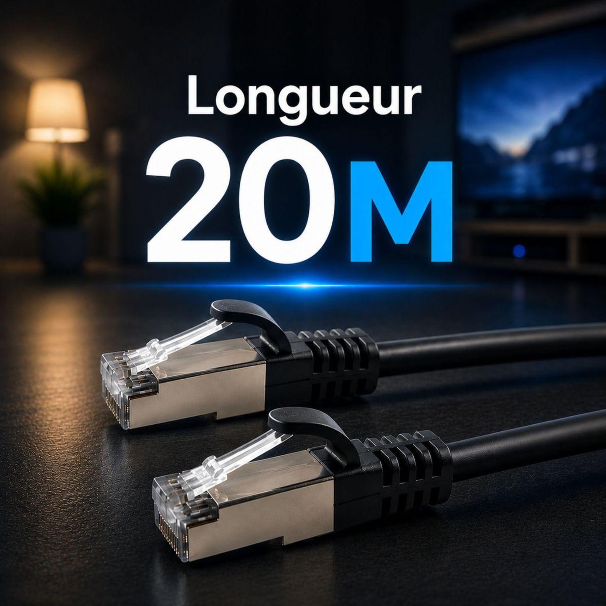 Voir la diapositive 3 : ESSENTIEL B Câble ethernet rj45 20m droit cat6e noir