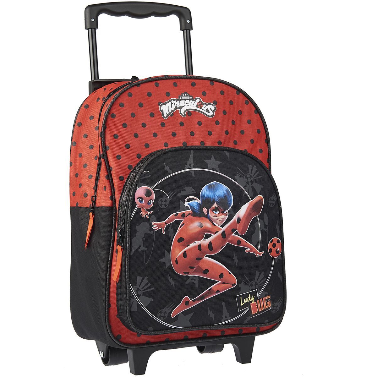 Sac maternelle à roulettes 38 cm CP/CE1/CE2 noir et rouge MIRACULOUS