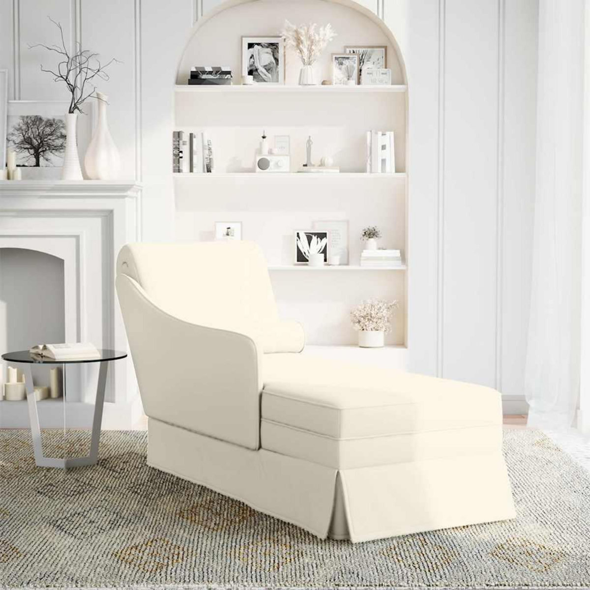 VIDAXL Fauteuil long avec traversin et accoudoir droit creme velours