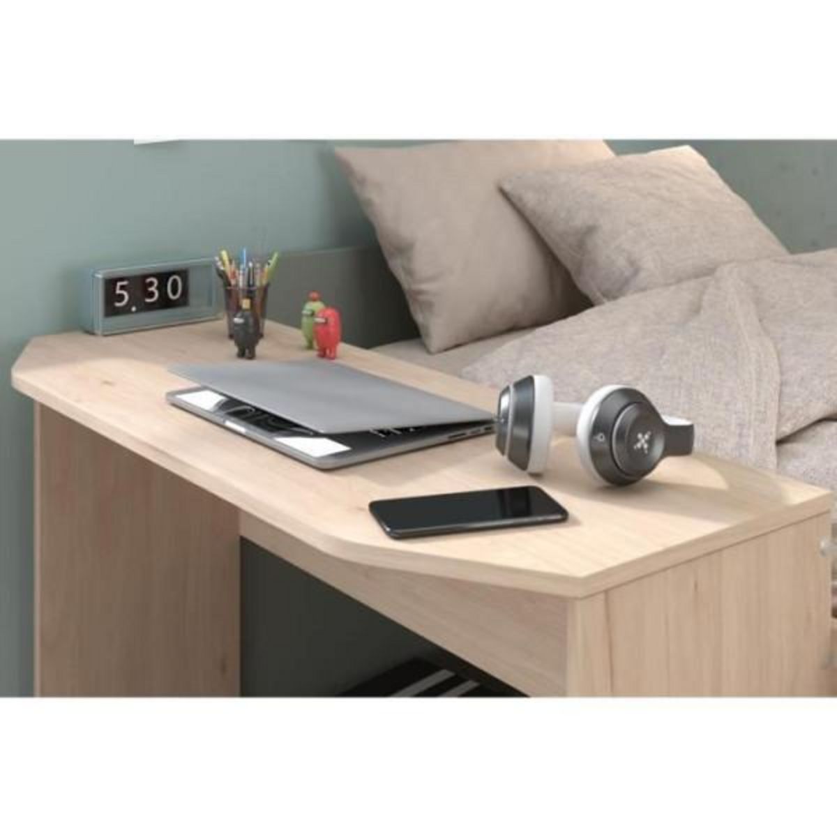 PARISOT Lit combiné enfant 90x190/200 cm JADE - Chene / Vert céladon - Bureau et rangements - PARISOT