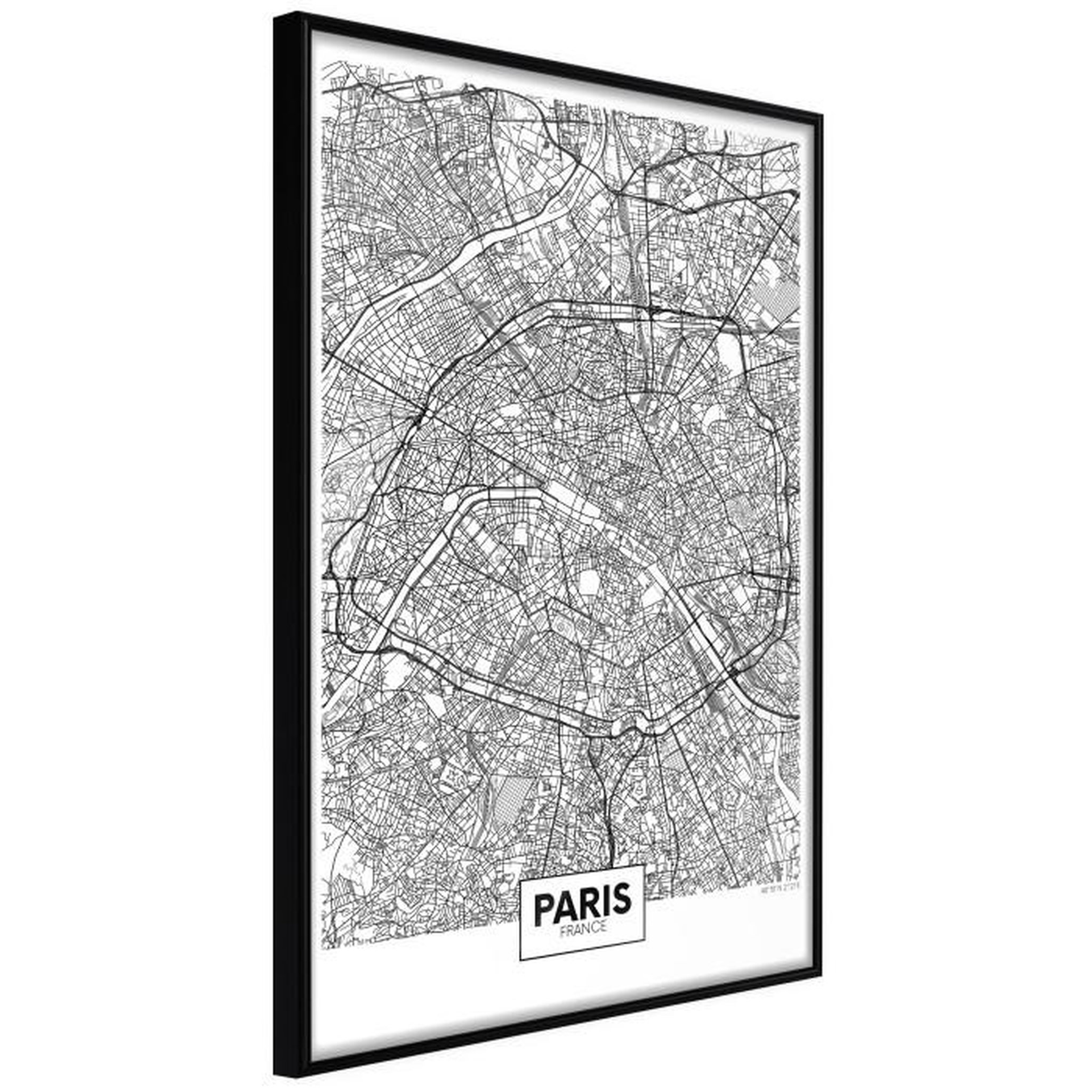 Paris Prix Affiche Murale Encadrée  City Map Paris. Coloris disponibles : Jaune, Noir