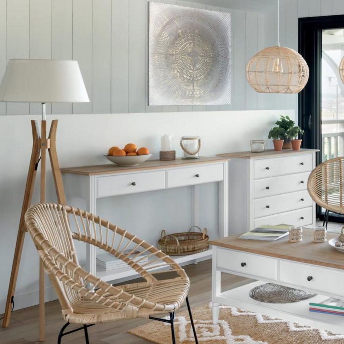 ATMOSPHERA Lampadaire Trépied  Kalo  156cm Naturel & Blanc