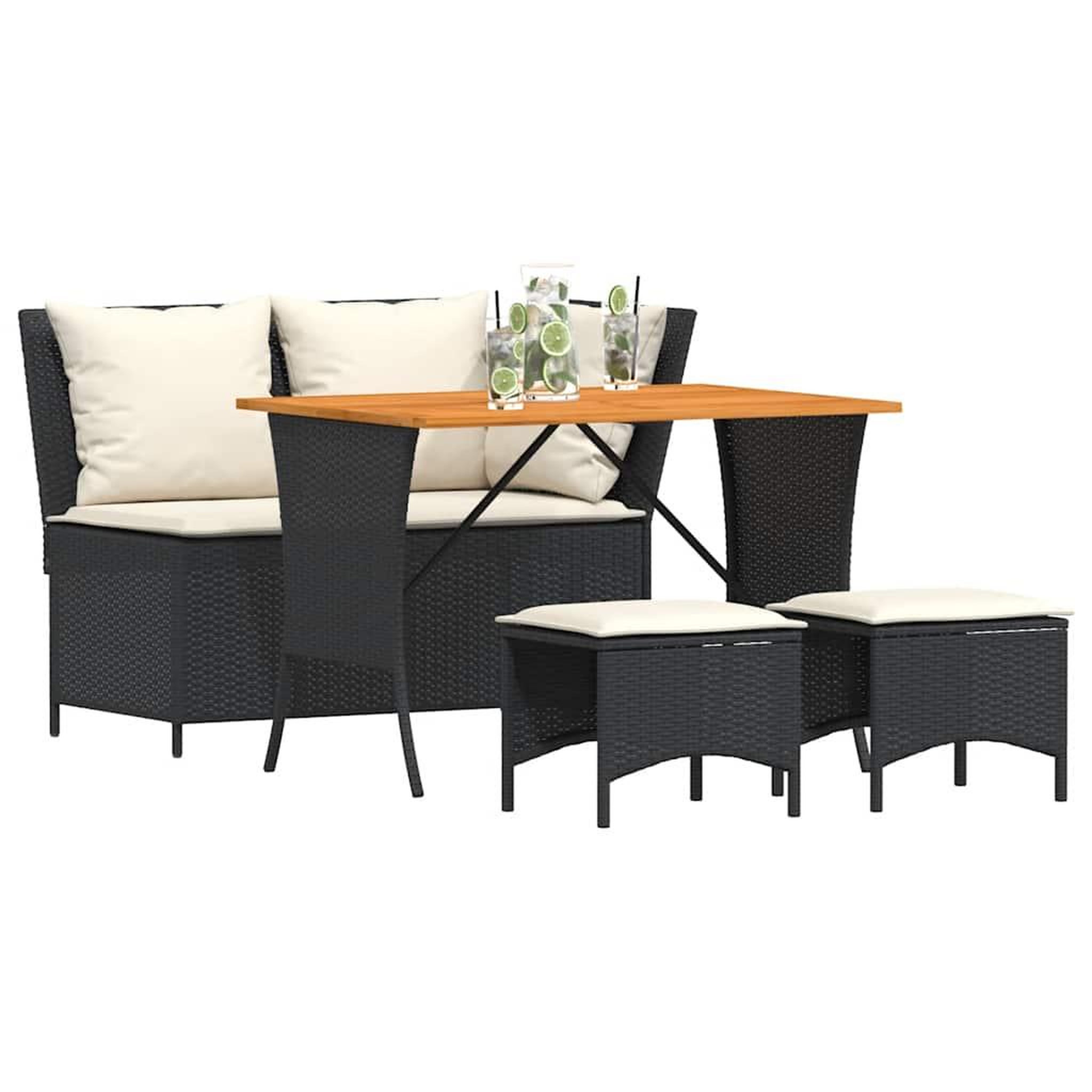 Voir la diapositive 4 : VIDAXL Ensemble a manger de jardin 4 pcs avec coussins noir