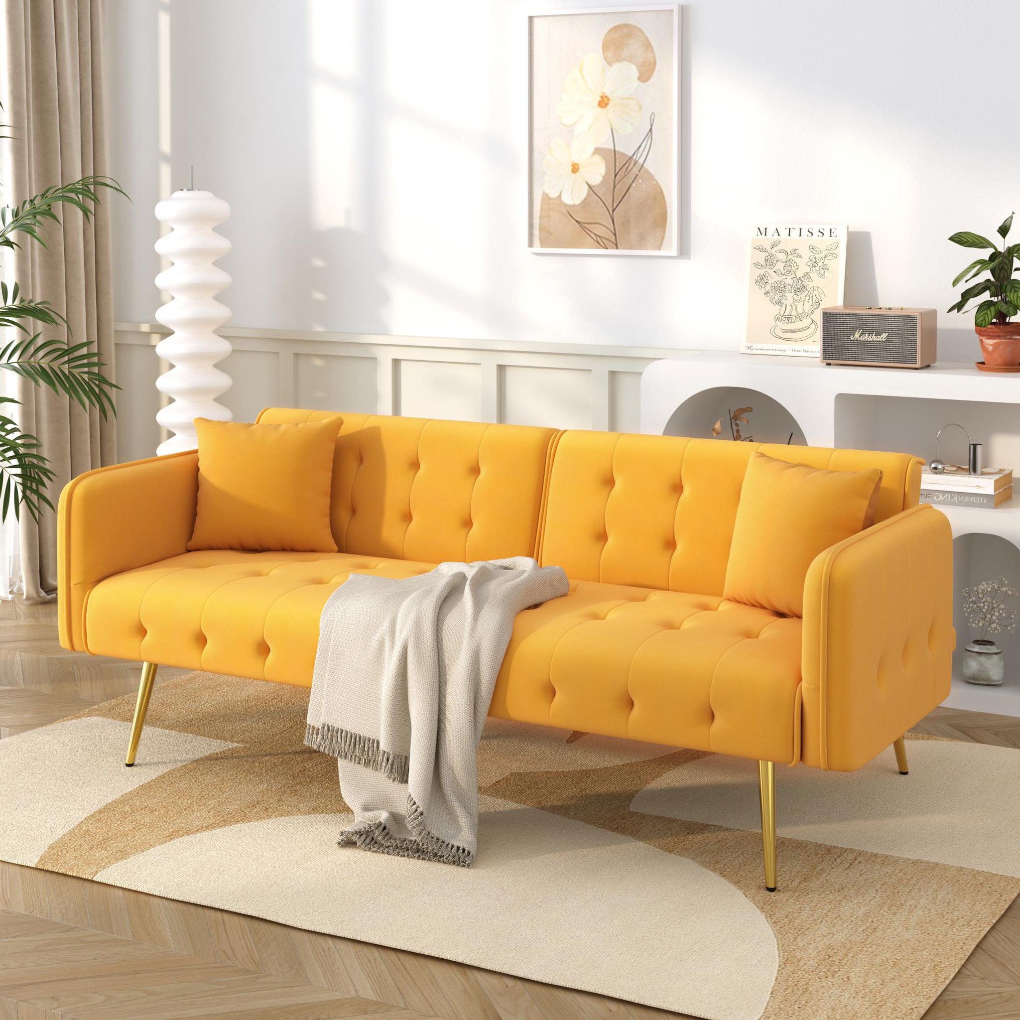 Voir la diapositive 4 : MERAX Canapé droit convertible 2 pl velours