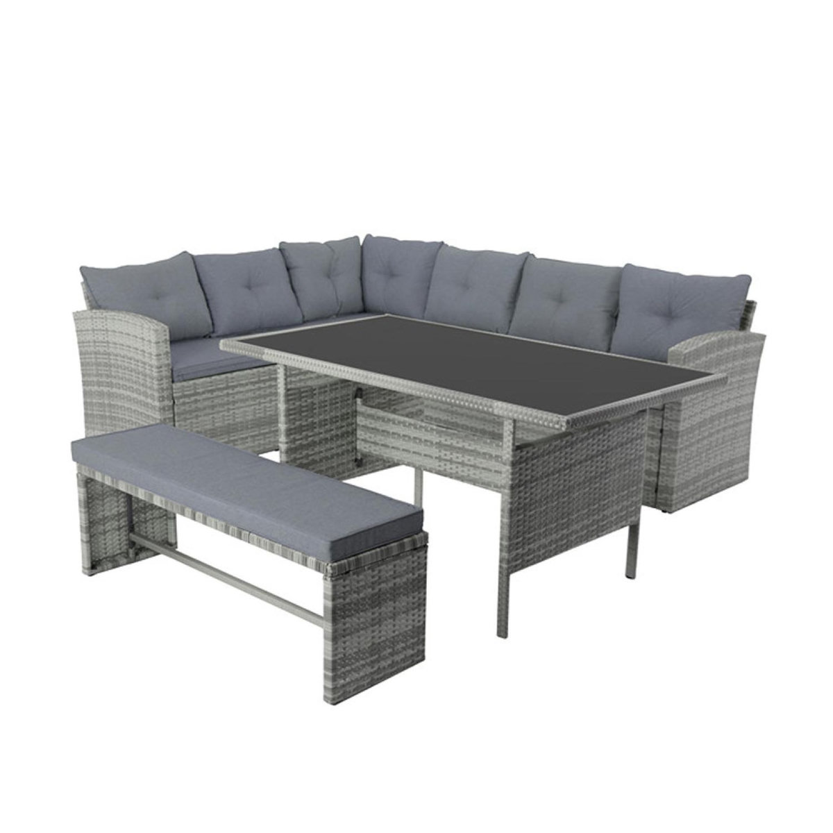 CONCEPT USINE Salon de jardin 8 places avec canapé d'angle en résine tressée grise MOOREA