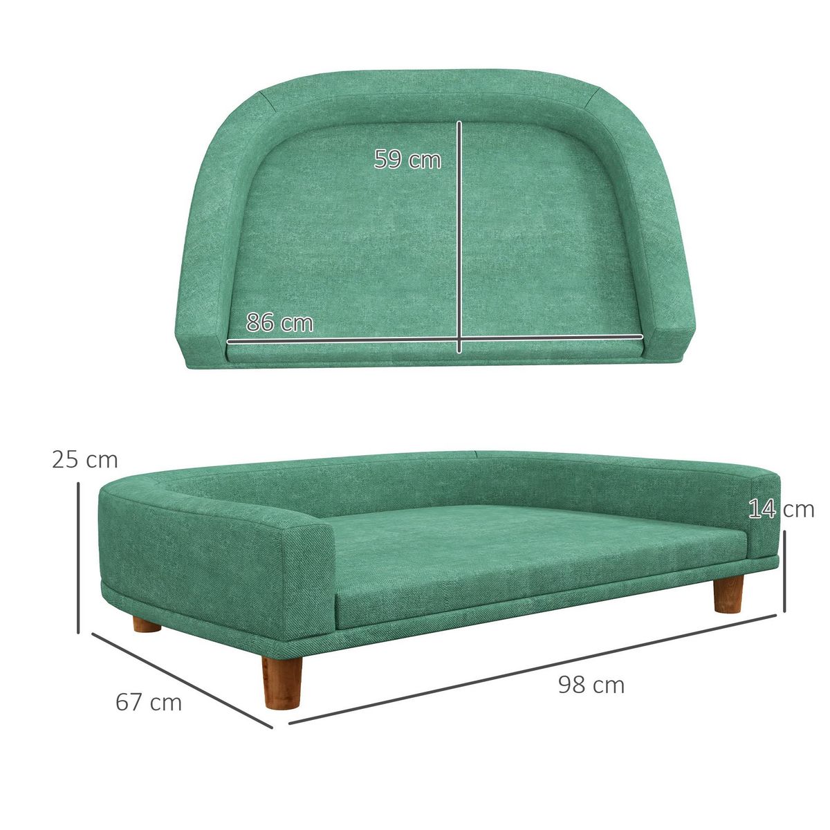 PAWHUT Canapé chien lit pour chien design scandinave coussin déhoussable dim 98L x 67l x 25H cm pieds bois tissu polyester vert