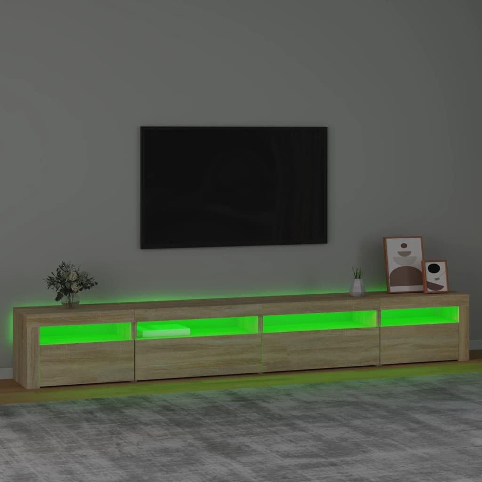 Voir la diapositive 4 : VIDAXL Meuble TV avec lumieres LED Chene sonoma 270x35x40 cm